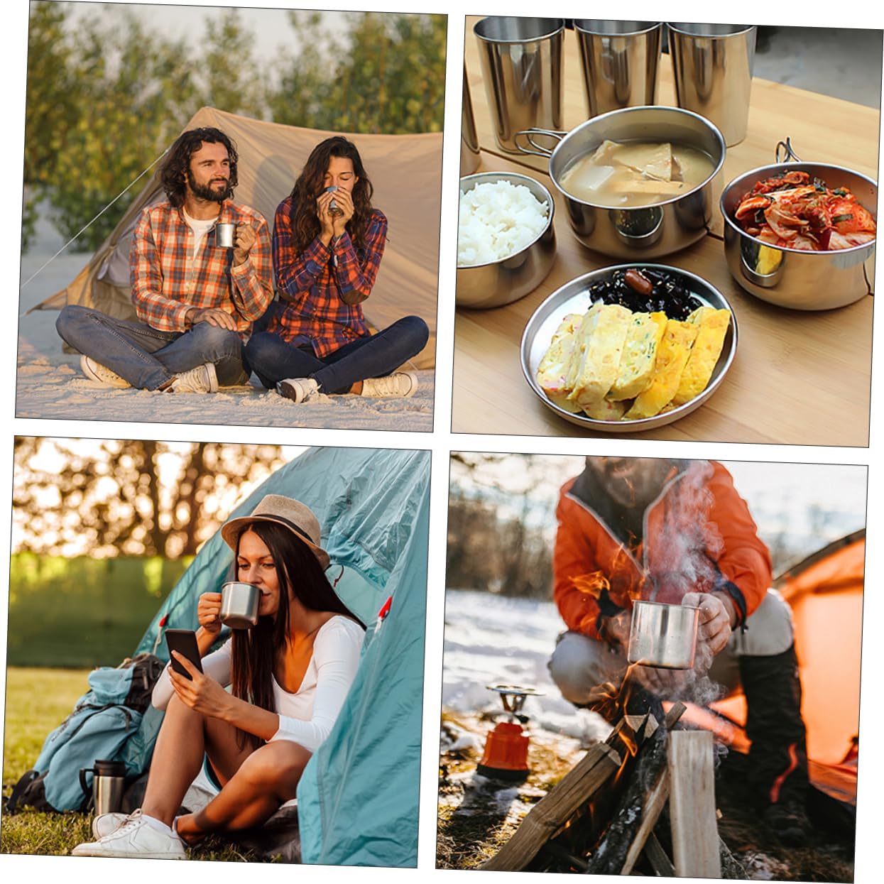 8-Piece Stainless Steel Camping Cookware Set Foldable Outdoor BBQ Cooking Kit Pots Pans and Cups for 5-6 People for Hiking Picnics and Camping Trips