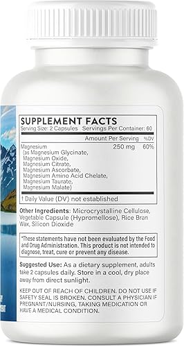 Miniatura 2 de Complejo de magnesio de alta absorción suplemento de magnesio 7 en 1 con glicinato de magnesio, citrato, malato para ayuda natural del sueño, alivio