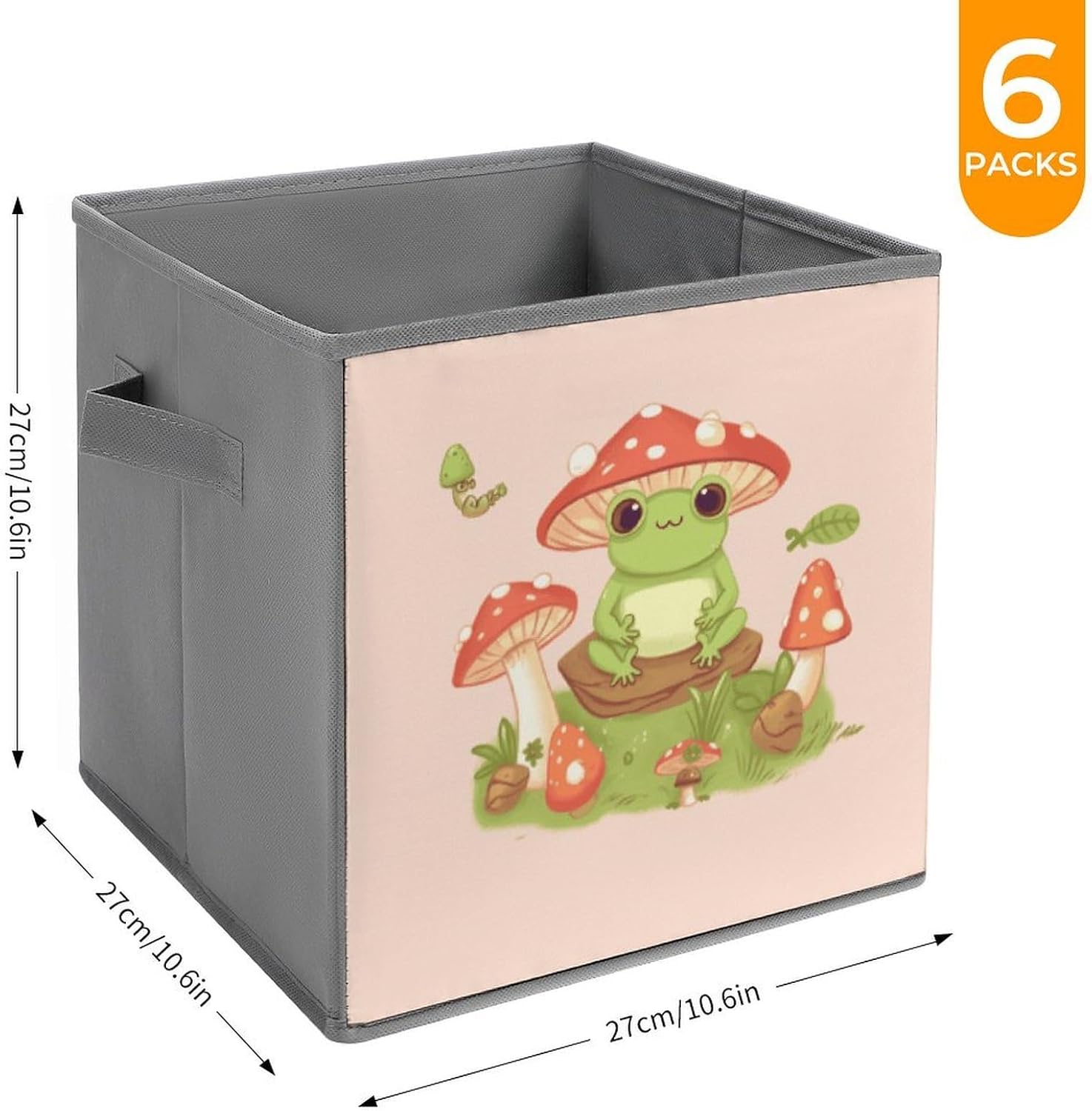 Cute Frogs And Mushrooms Storage Cubes Set of 6 Storage Bins with Handles Collapsible Storage Basket Fabric Storage Box for Shelves Large Closet Shelf Organizer for Organization 11 Inch