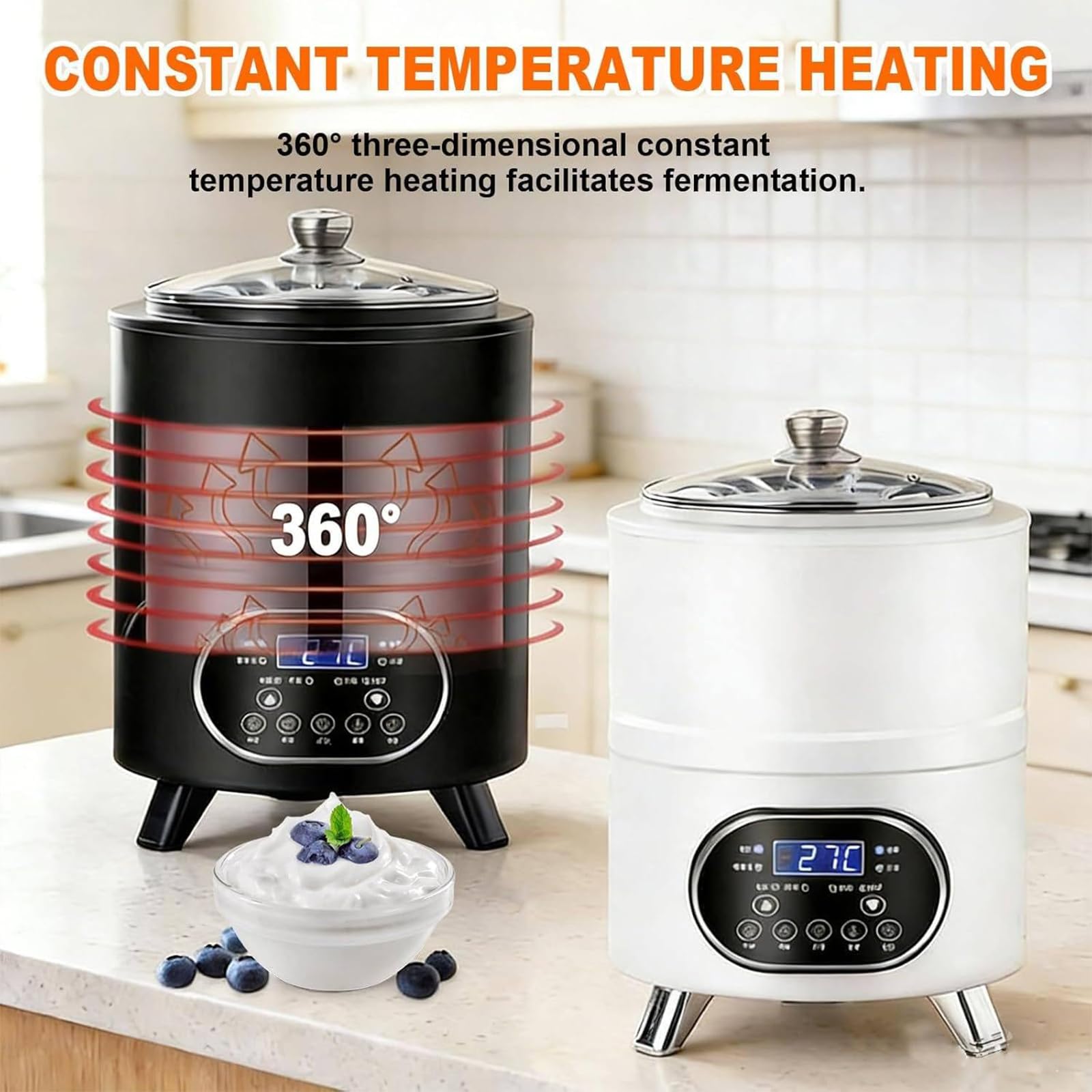 Maszyna do jogurtu, automatyczna maszyna do fermentacji z wyświetlaczem LED, regulacja temperatury 360°, stal nierdzewna, pojemność 8 l / 12 l, do domowego jogurtu, octu, wina ryżowego