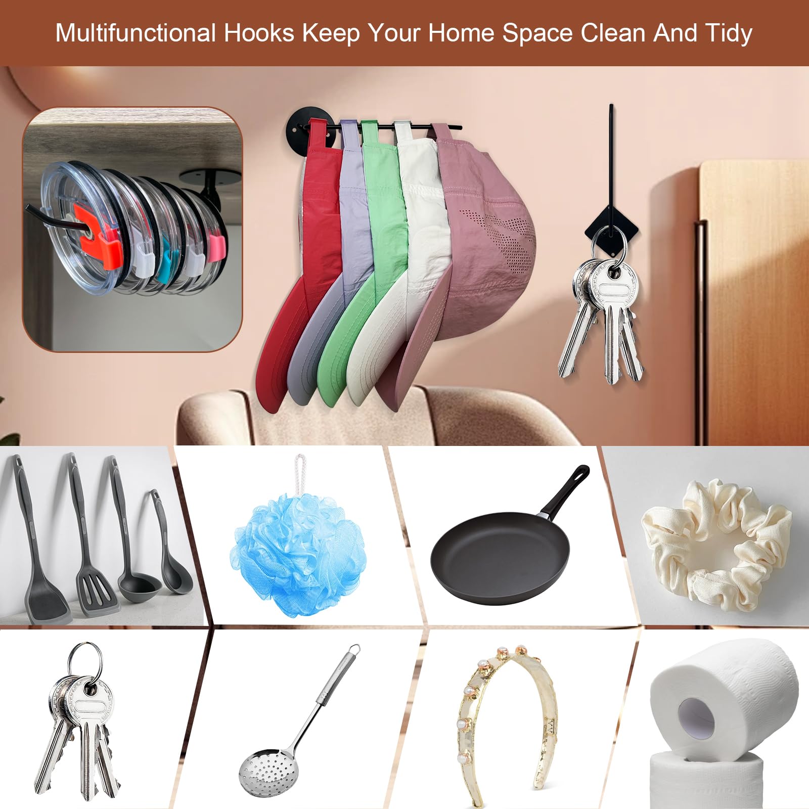 MyLater 2024 New Cup Organizer for Kitchen Cabinets, Yeti Lid Organizer, Lid Holders Inside Cabinet, Self-Adhesive or Drilling Cup Lid Organizer for Kitchen Organizers and Storage (1Pcs Square)