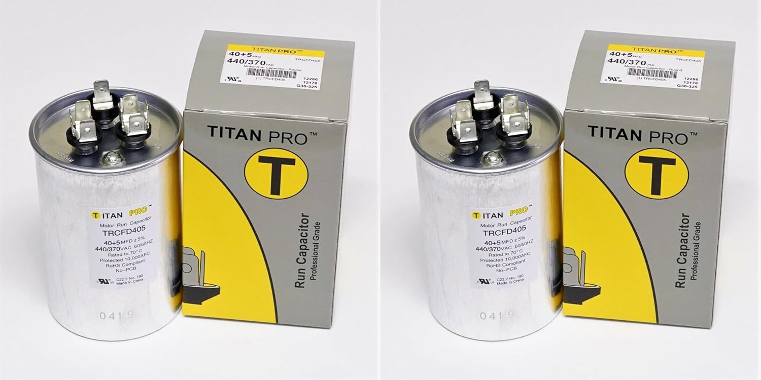 Generic 2 Pack Titan Pro TRCFD405 40 + 5 MFD HVAC Round Dual Motor Run Capacitor. 40/5 MFD/UF 440/370 Volts for Central AIR CONDITIONERS A/C Packard