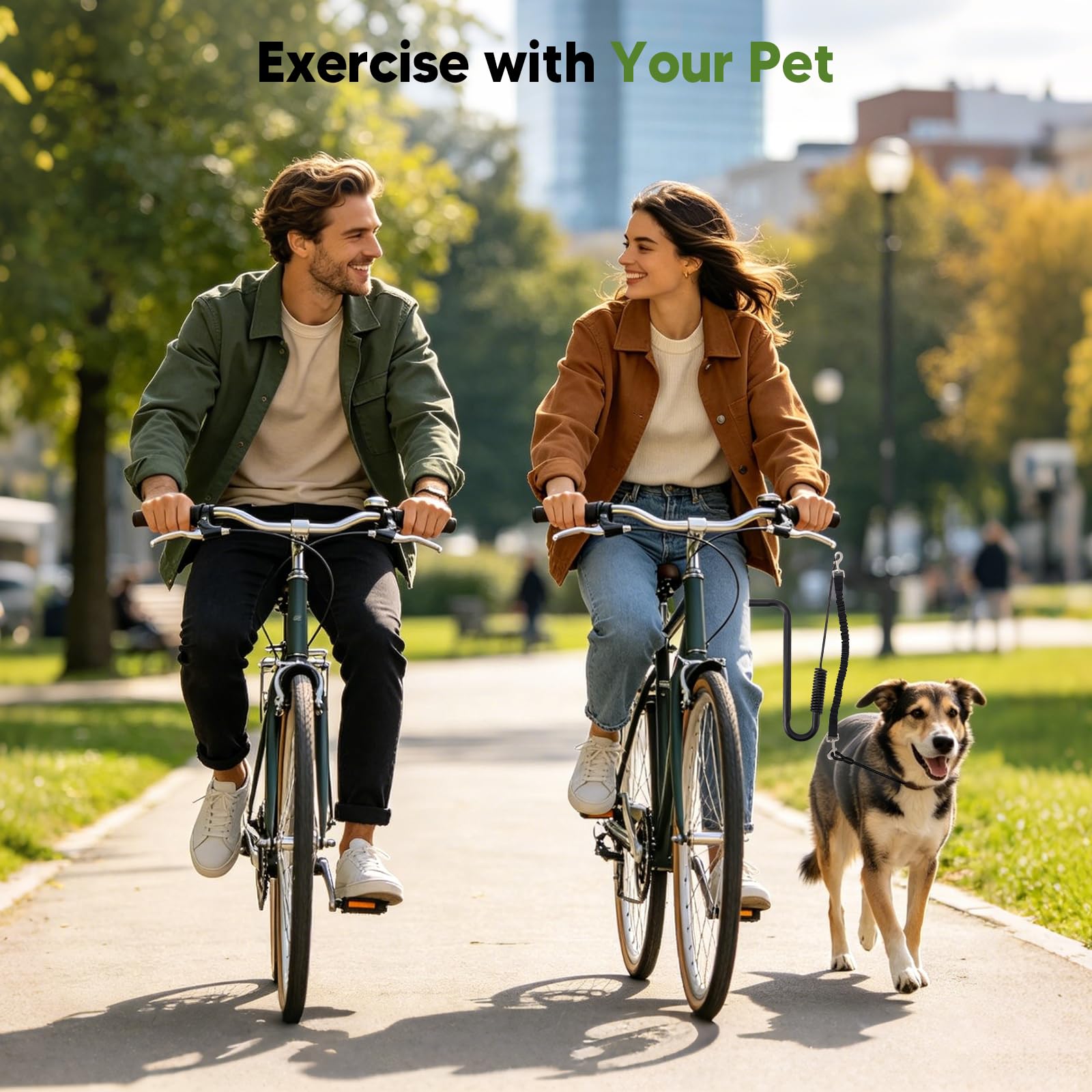 Correa de Perro para Bicicleta con Brazo en U y Amortiguación Doble, Soporte Canino para Ciclismo Montaje Rápido Ajustable Anti-Mordeduras, para Perros Grandes Bicicleta Eléctrica Triciclo, Negro