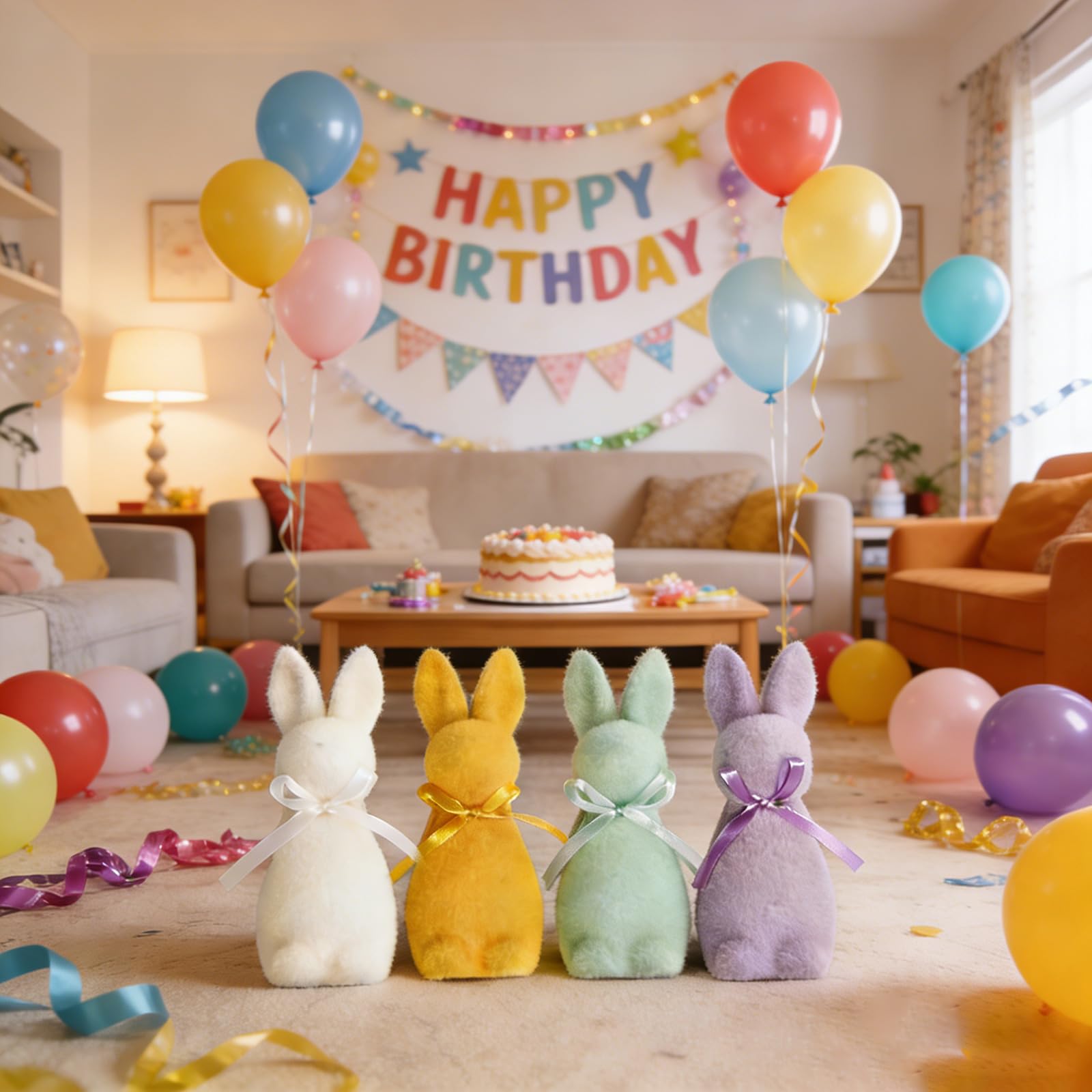 Generisch Adorno de conejo de Pascua flocado de espuma con pajarita, decoración de animales para fiestas y celebraciones, interior y exterior. Utiliza una figura de espuma