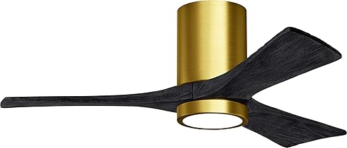 Matthews IR3HLK-BRBR-BK-42 Irene Damp Rated Flush Mount 42" Ceiling Fan with Light and Remote & Wall Control, Silent DC Motor, 3 Matte Black Solid