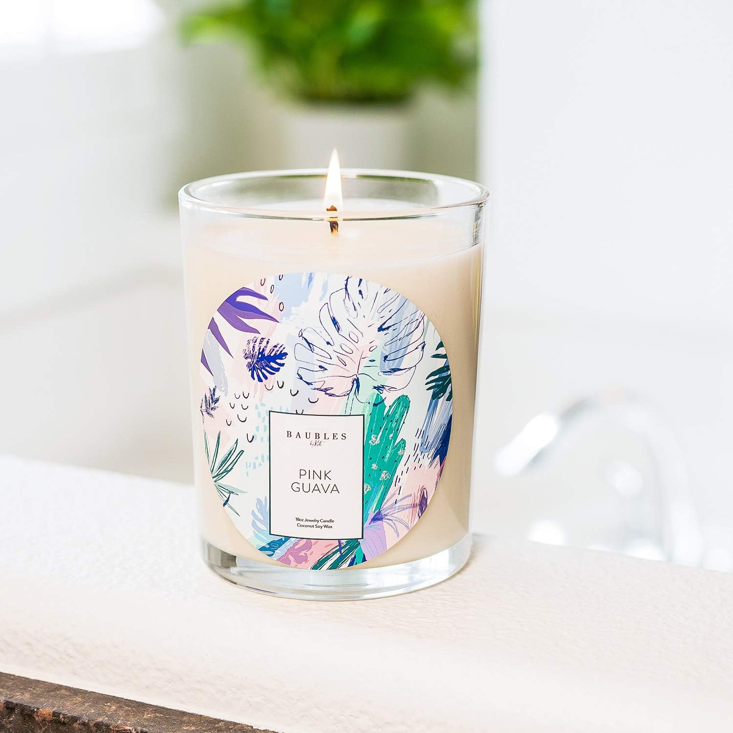Kate Bissett Baubles Pink Guava Scented Premium Candle and Jewelry with Surprise Ring Inside | 18 oz Large Candle | Made in USA | Parrafin Free | Size 05