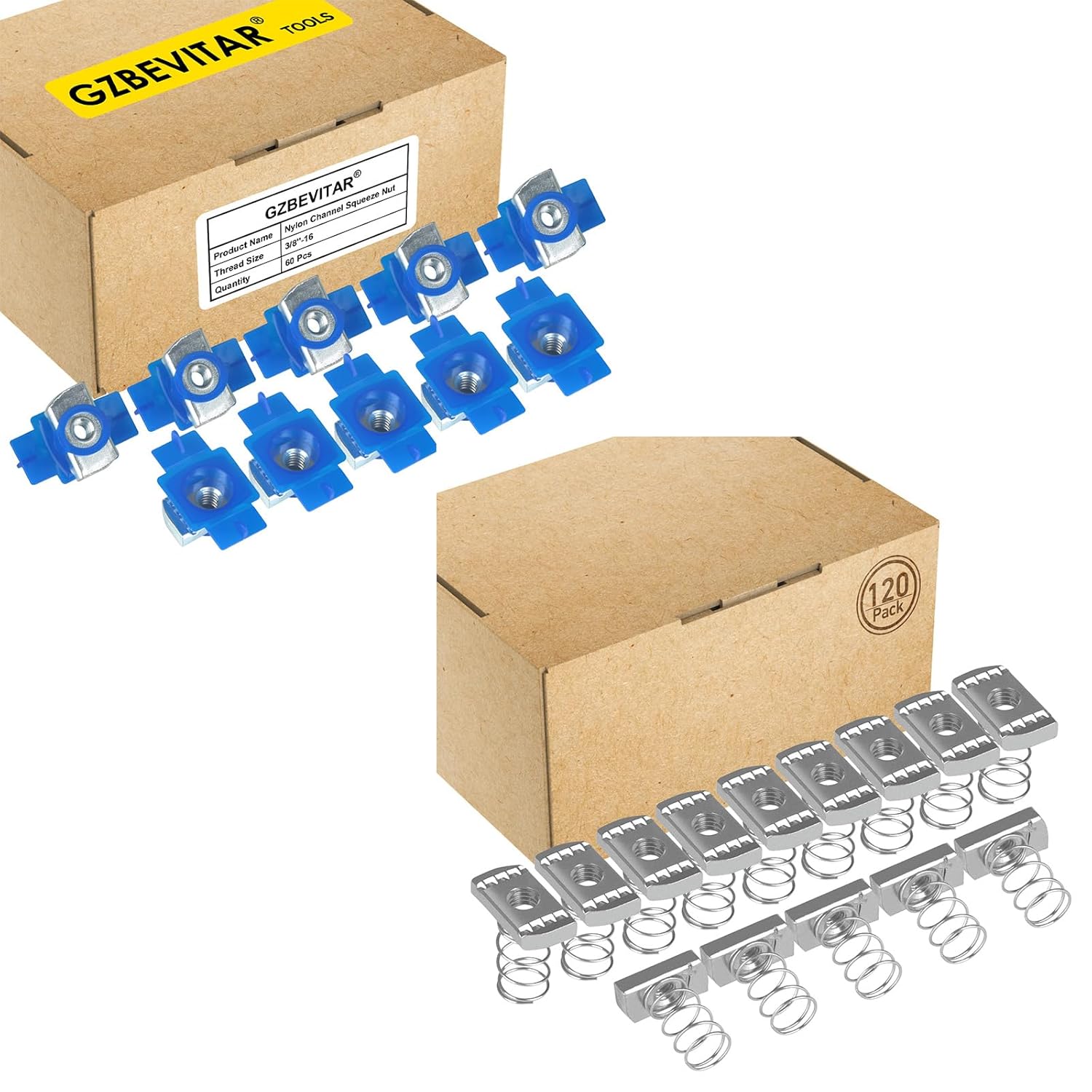 GZBEVITAR Nylon Channel Squeeze Nut with Strut Spring Nuts, 3/8''16