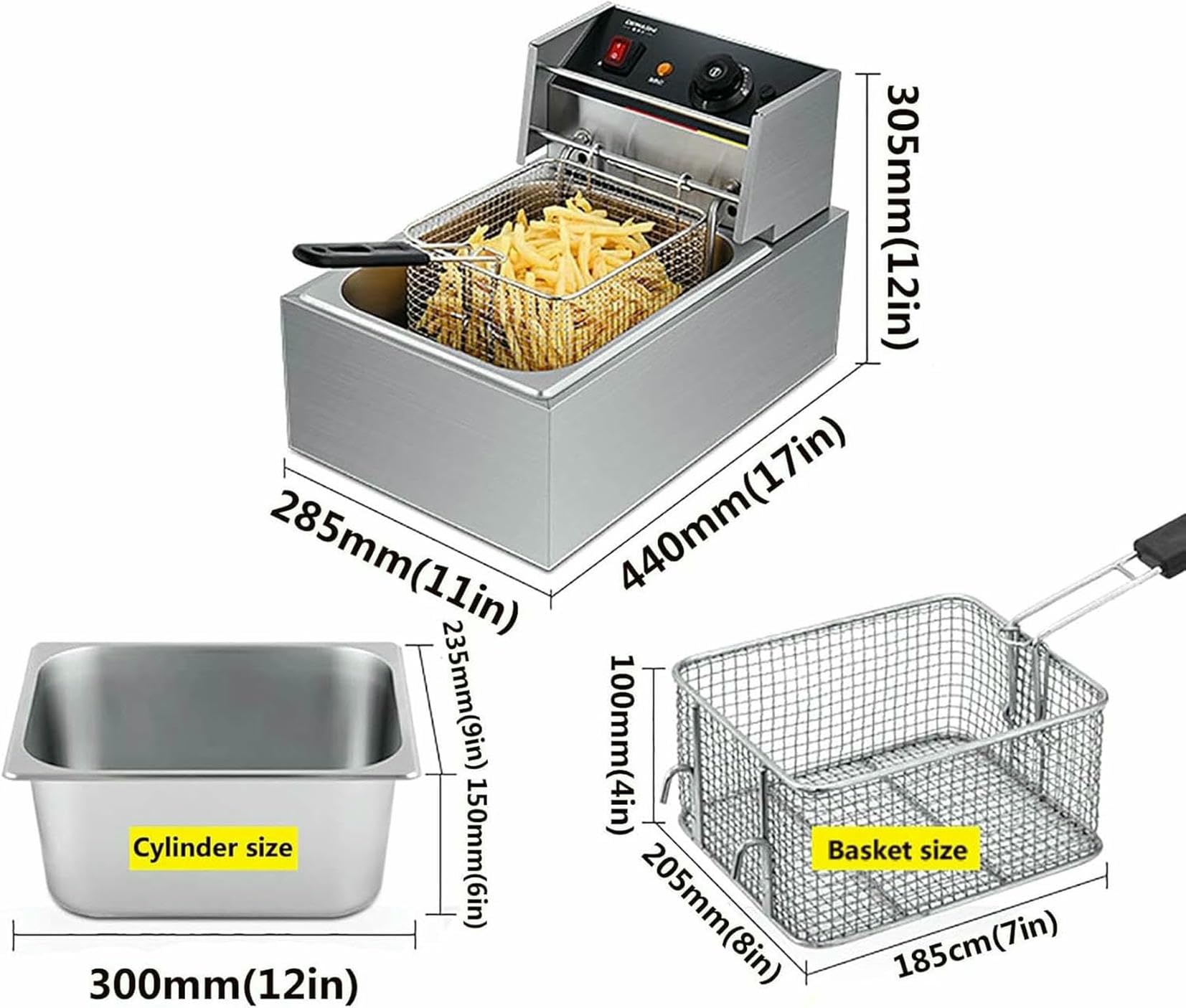 Friggitrice elettrica Professionale con cestello, friggitrice Professionale da 10 Litri, friggitrice elettrica da banco in Acciaio Inossidabile da 3000 W con Coperchio e cestello~/