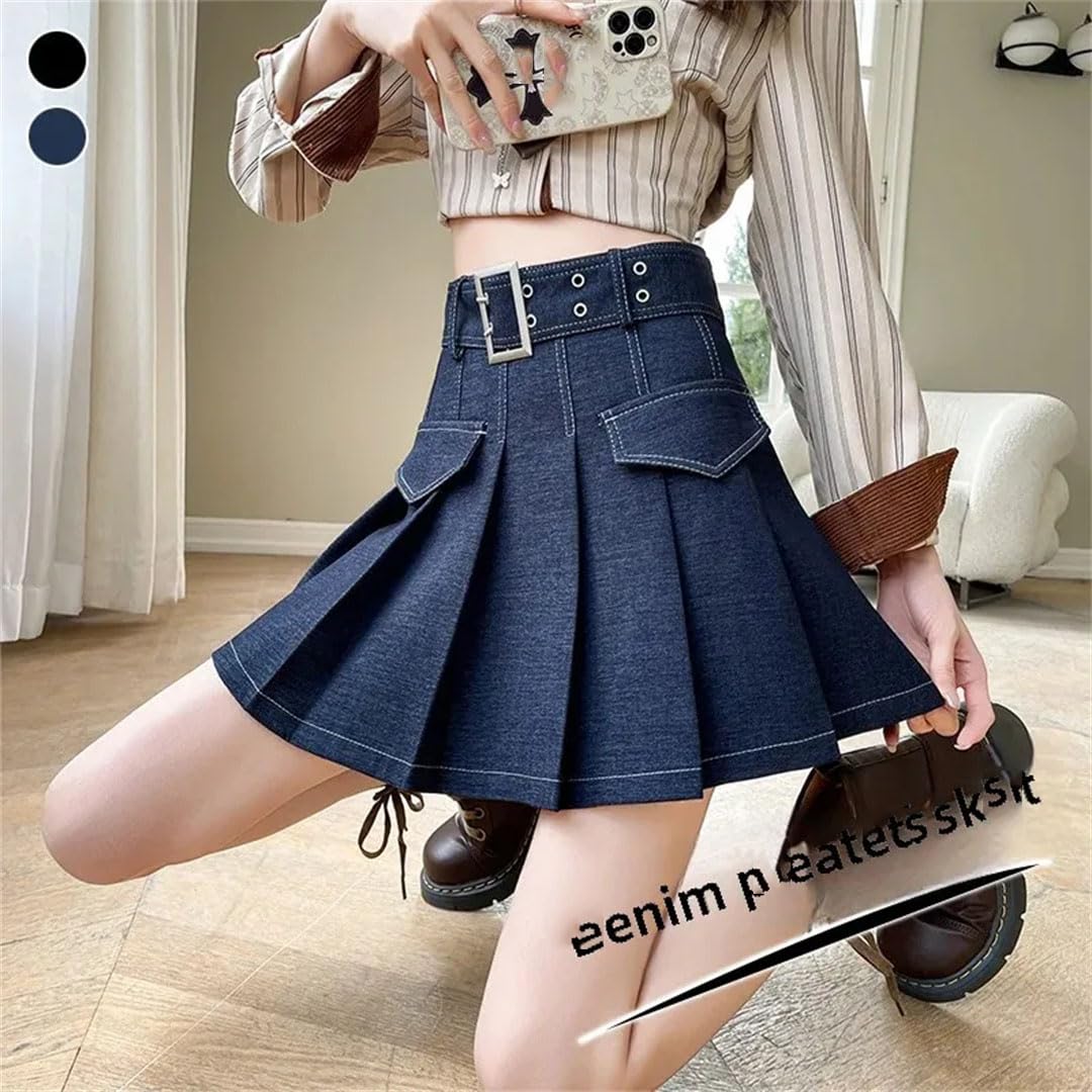 Mini abito da donna in denim stile preppy per gonna casual a linea A primavera