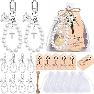 20 Sets Funeral Favors Pearl Angel Keychains Wristlets with Organza Bags Sympathy Thank You Tags Celebration of Life Favors for Funeral Memorial Party Supplies Guests Return Favors Funeral Gifts
