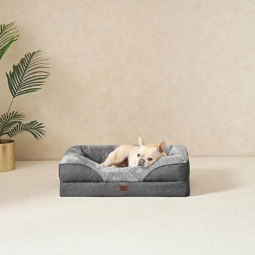 Miniatura 8 de EHEYCIGA Cama para perro de espuma viscoelástica para tamaño mediano, sofá ortopédico para perro con lados y forro impermeable, sofá cama lavable