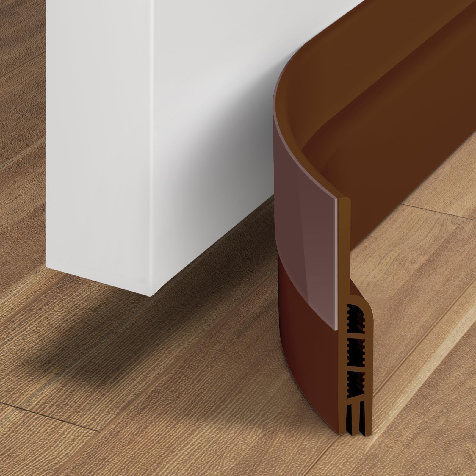 Door Draft Stopper Under Door Draft Blocker Insulator Door Sweep Weather Stripping Noise Stopper Strong Adhesive 39" Length Brown