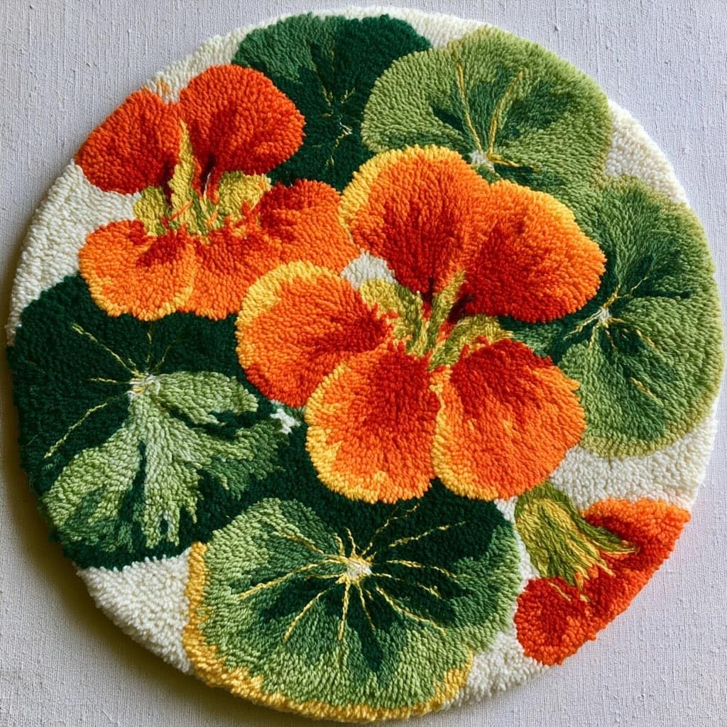 AMBATTERY Round Shape Latch Hook Kits Rug,Nasturtium