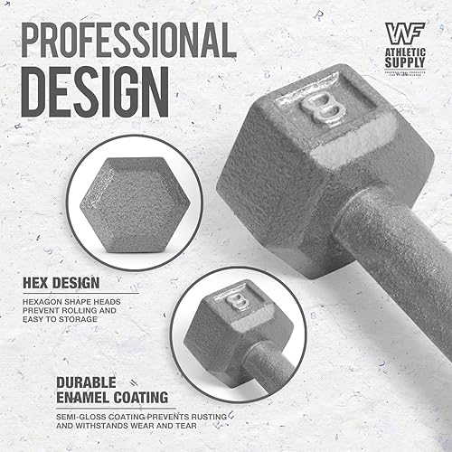 Miniatura 2 de CAPHAUS Juego de mancuernas hexagonales de hierro fundido, color gris, entrenamiento de fuerza, pesas libres para mujeres y hombres, pesas de mano