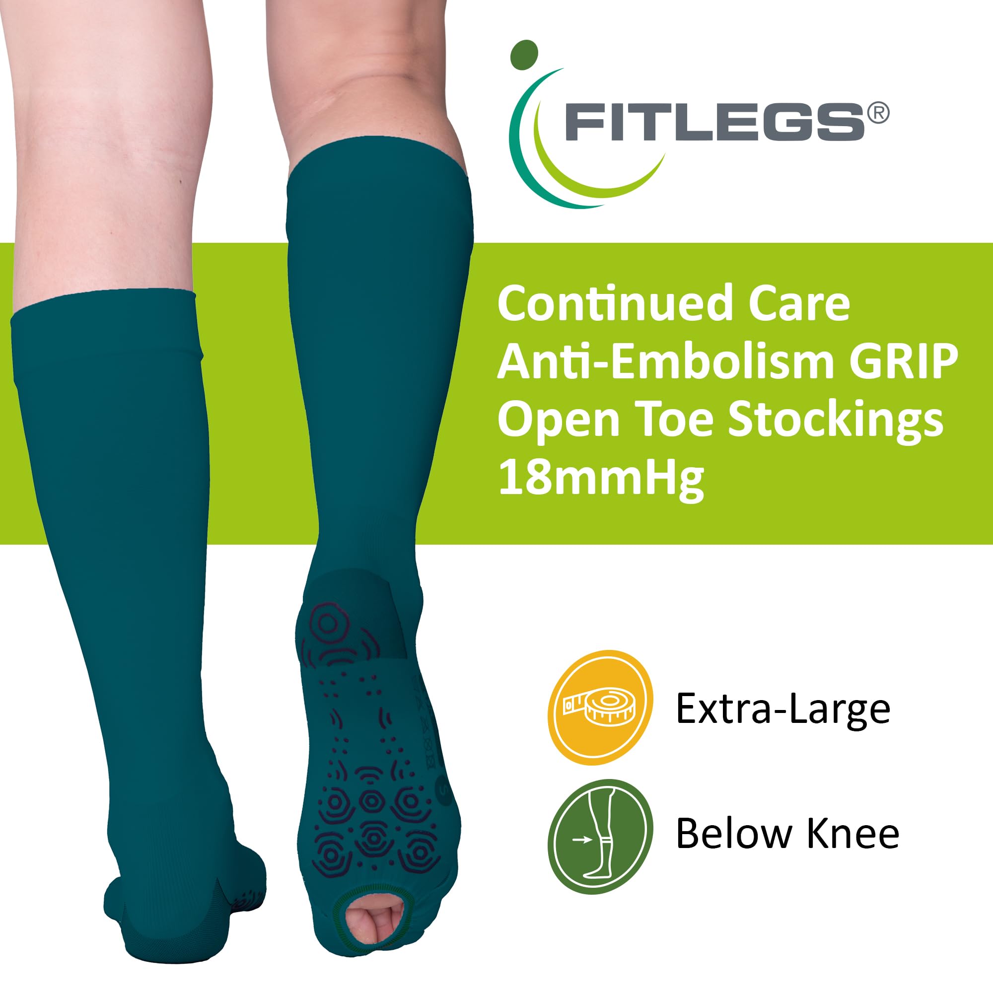 FITLEGS AES Grip, Below Knee - Extra Large - Teal - Image 2