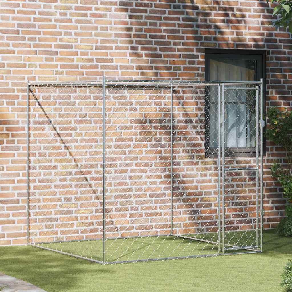vidaXL Gabbia per Cani Argento 200 x 200 x 200 cm Acciaio zincato, Cage da Giardino e Terrazzo, Gabbia Rustica, Kennel Esterno, Rifugio per Canini, Area Sicura per Animali