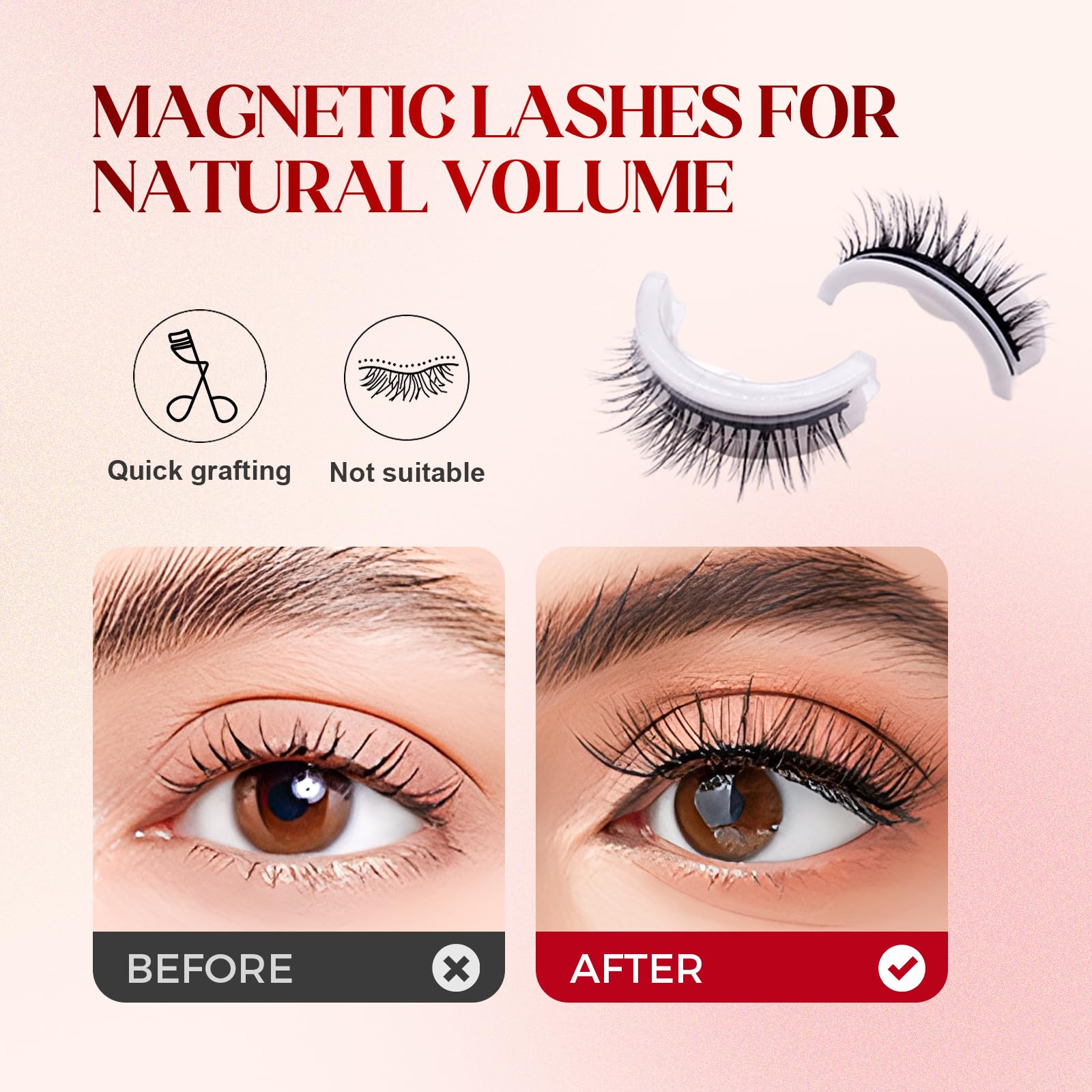 2 Pairs Self Adhesive False Eyelashes, Pre Glued Reusable Eyelashes, No Glue Needed Lashes, Beginner Eyelash Clusters for Women (Slender)