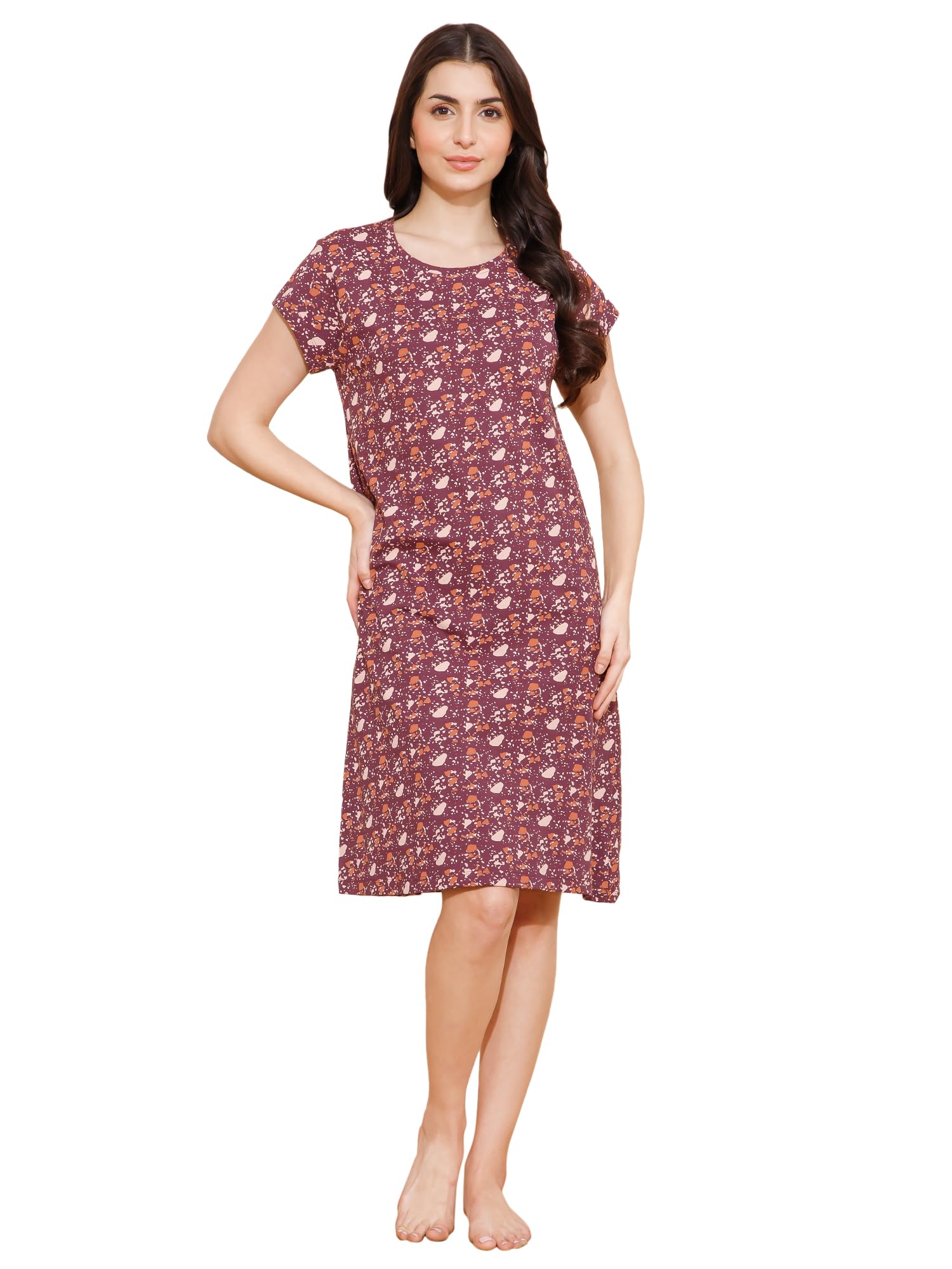 mushy mod Women's Cotton Spots Print Knee Length Night Dress/Night Gown/Short Nighty - MM-3002-picture-54