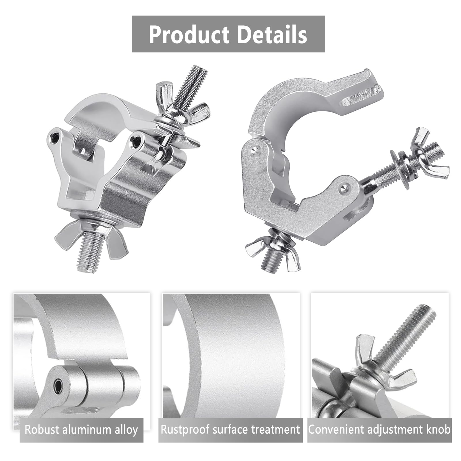 Truss Clamp 48-51mm Carga 100kg,Forreen 4 Pack Gancho para Truss Pinza de Gancho Truss Clamp Resistente Truss DJ O-Clamp para Fijacion Cabeza Móvil Hook O Clamps
