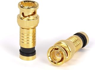 Gold BNC Compression Connector for RG6 Coaxial Cable | Pack of 50 | Solid Construction - Male BNC Connectors for CCTV, SDI, HD-SDI, Siamese, Security Camera