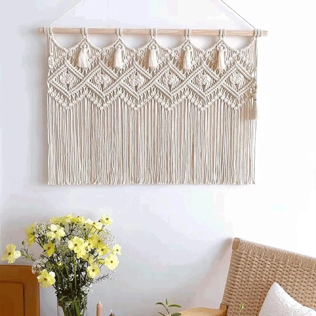 POFEIKTS Macrame Curtains Valance Boho Valances Wall Hanging Treatments Bed Decor for Bedroom Livingroom Kitchen Bathroom Wall Decor Without Stick