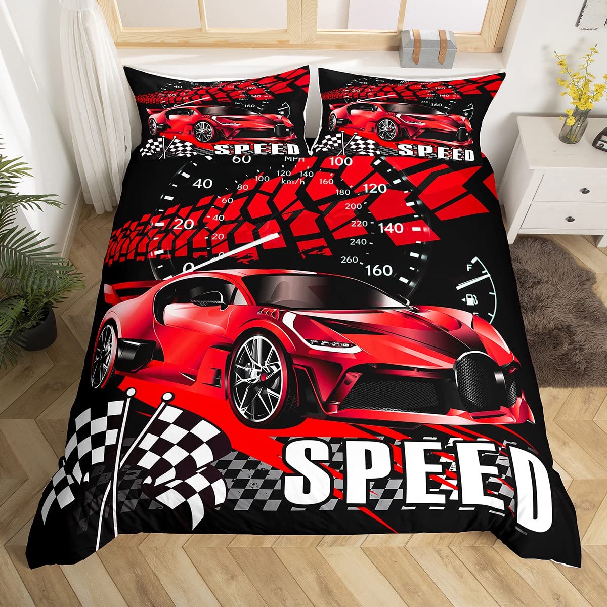 Housse de Couette Voiture Sport Rouge Parure de Lit Sports Extrêmes