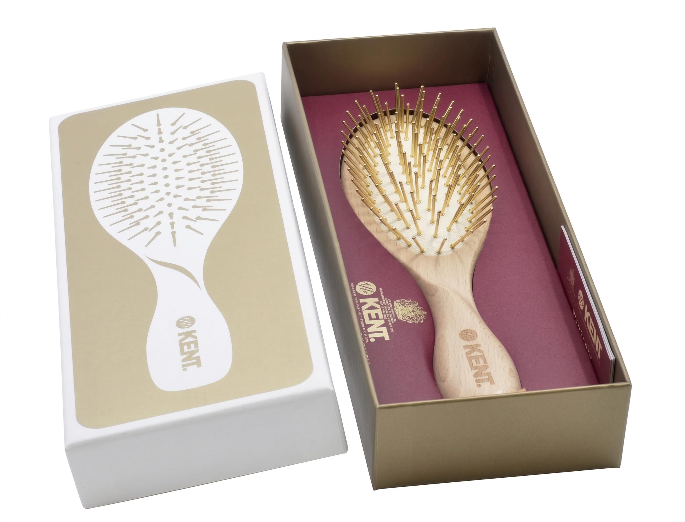 Kent ZZ Gold Plated Pin Rubber Cushion Detangler Brush for Detangling and Smoothing