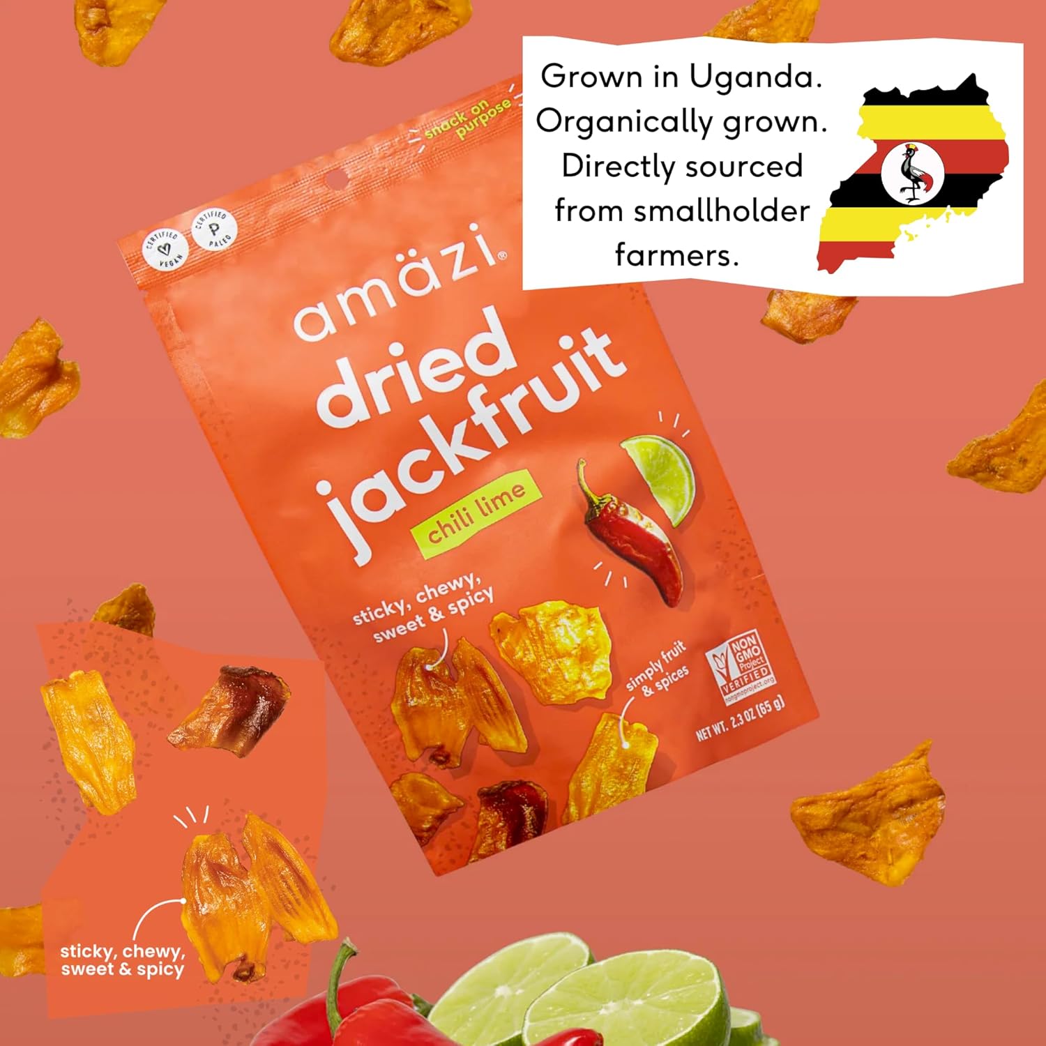 Amäzi Foods | Chili Lime Dried Jackfruit (6 Pack) | All Natural Snacks | Gluten Free Healthy Dried Fruit Snacks