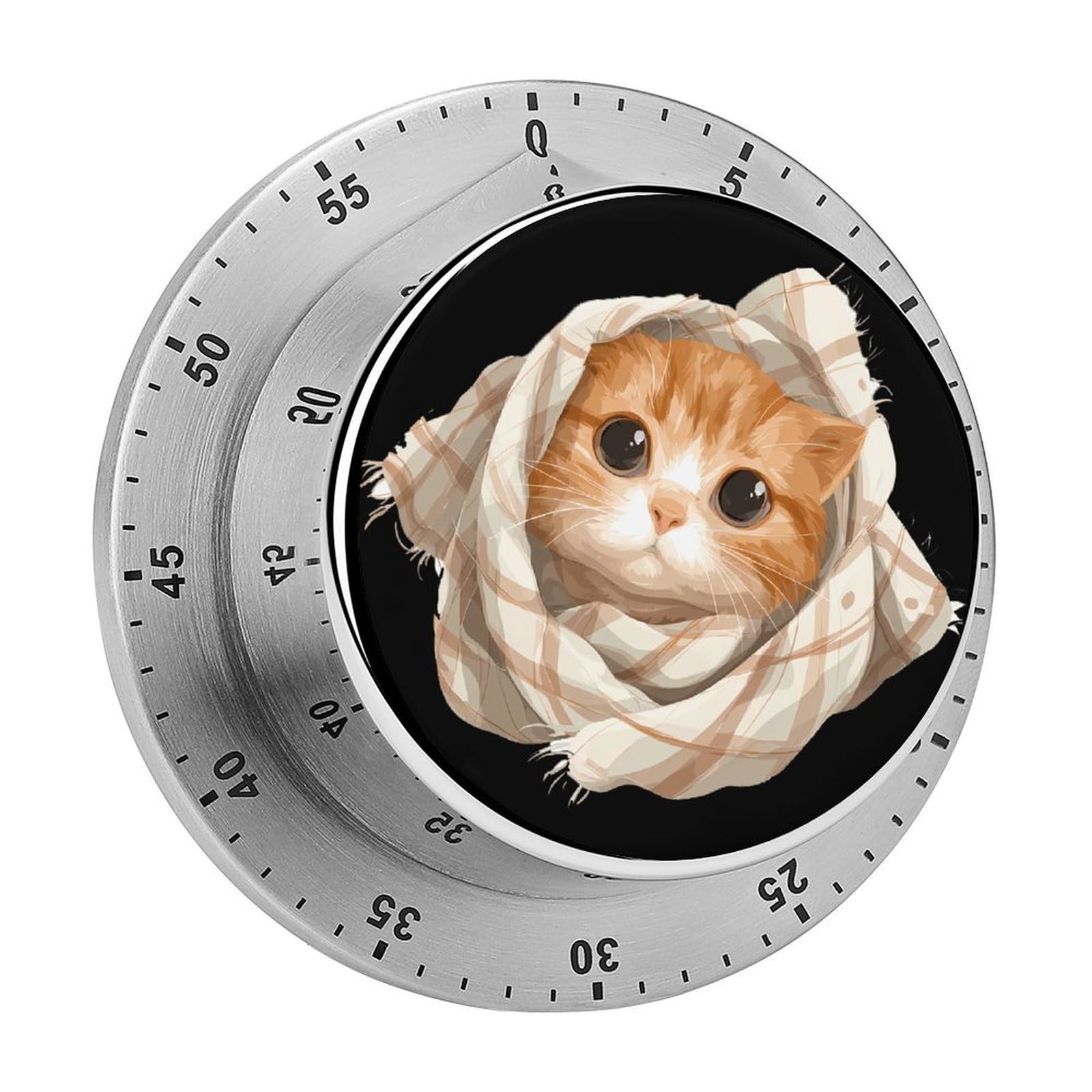 Kitten Cat in Scarf Mechanical Timer with Alarm for Kitchen Cooking Productivity Stainless Steel Timers