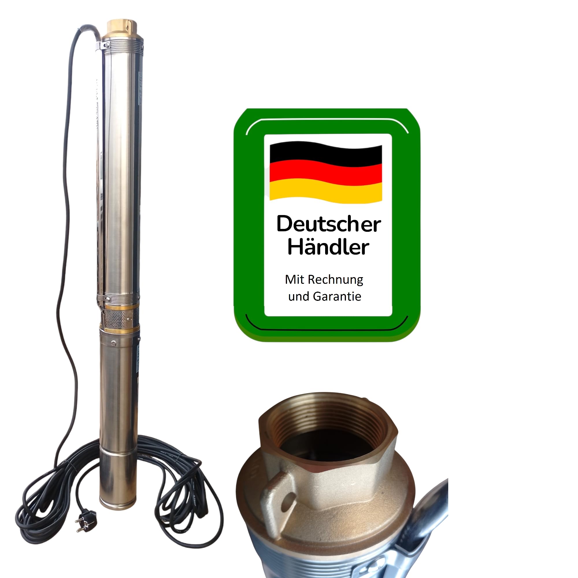 Hochwertige sandverträgliche IBO Tiefbrunnenpumpe Brunnenpumpe 3" 74 mm bis 4200l/h - 0,75kW -230V - 8 bar