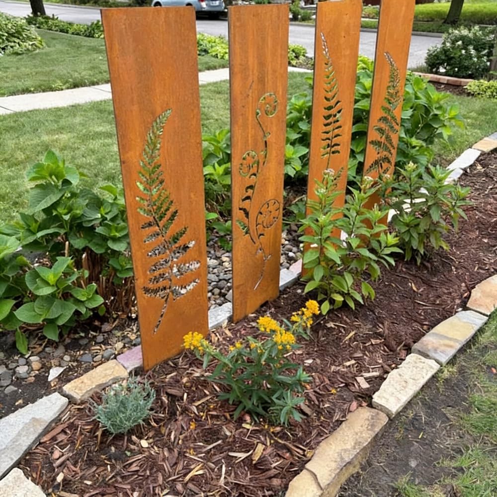 Frangivista in metallo, 4 x 11 cm x 44 cm, effetto ruggine per giardino, protezione da sguardi indiscreti, per giardino, in acciaio corten, protezione da sguardi indiscreti