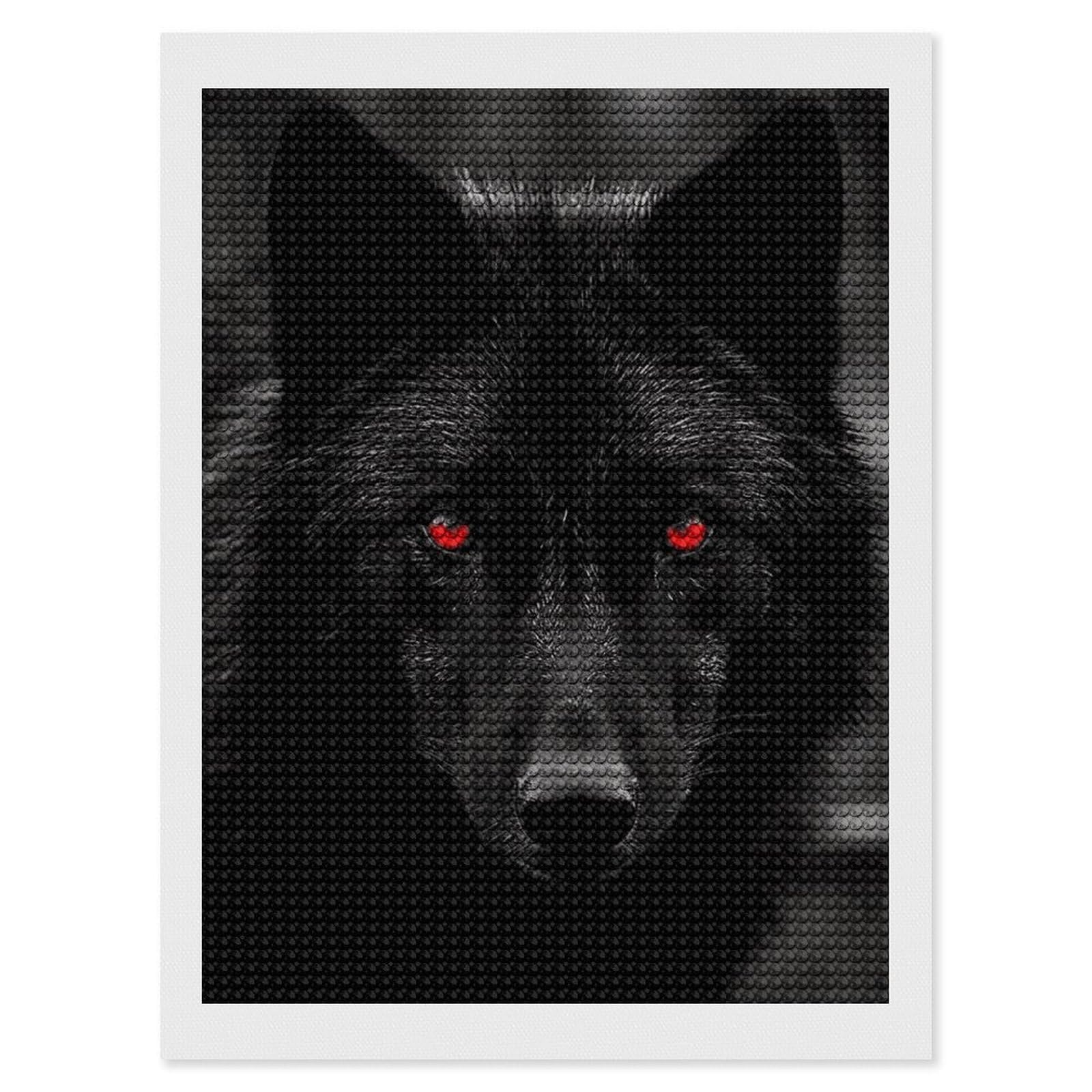 DWVTSLH Black Red Eyed Wolf Diamond Painting Kits for Adults, Personalized Diamond Photo Art Full Drill, DIY 5D Diamond Art Painting Kits for Beginners, Home Wall Decor 12"x16"