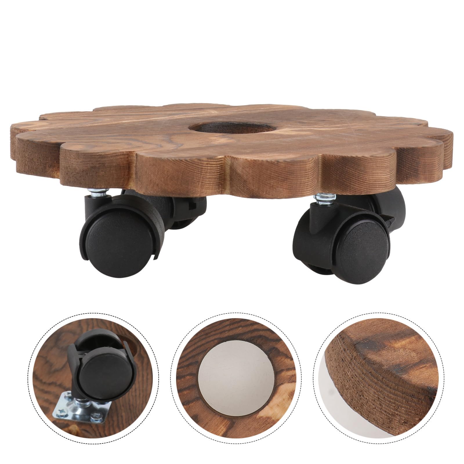 Totority Plateau roulettes pour Plantes en Bois, Support pour Pots de Fleurs Rond, Solide et Mobile, pour Bonsaï et Grands Vases, Balcon