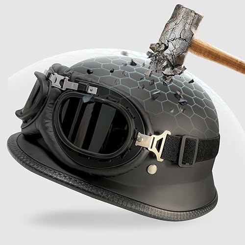 Miniatura 2 de Casco de motocicleta estilo alemán, casco de media cara, para adultos, hombres y mujeres, casco de media cara, aprobado por DOT, casco retro de