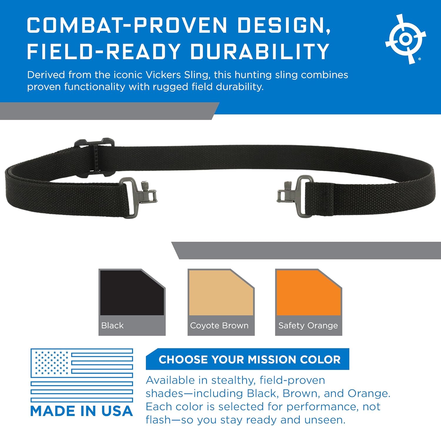Blue Force Gear Hunting Sling – Universal Easy-to-Install Carrying Harness – Sling with Swivels & Adjustable Strap – Ergonomic Shoulder Accessory Attachment – 48" L x 1.25" W