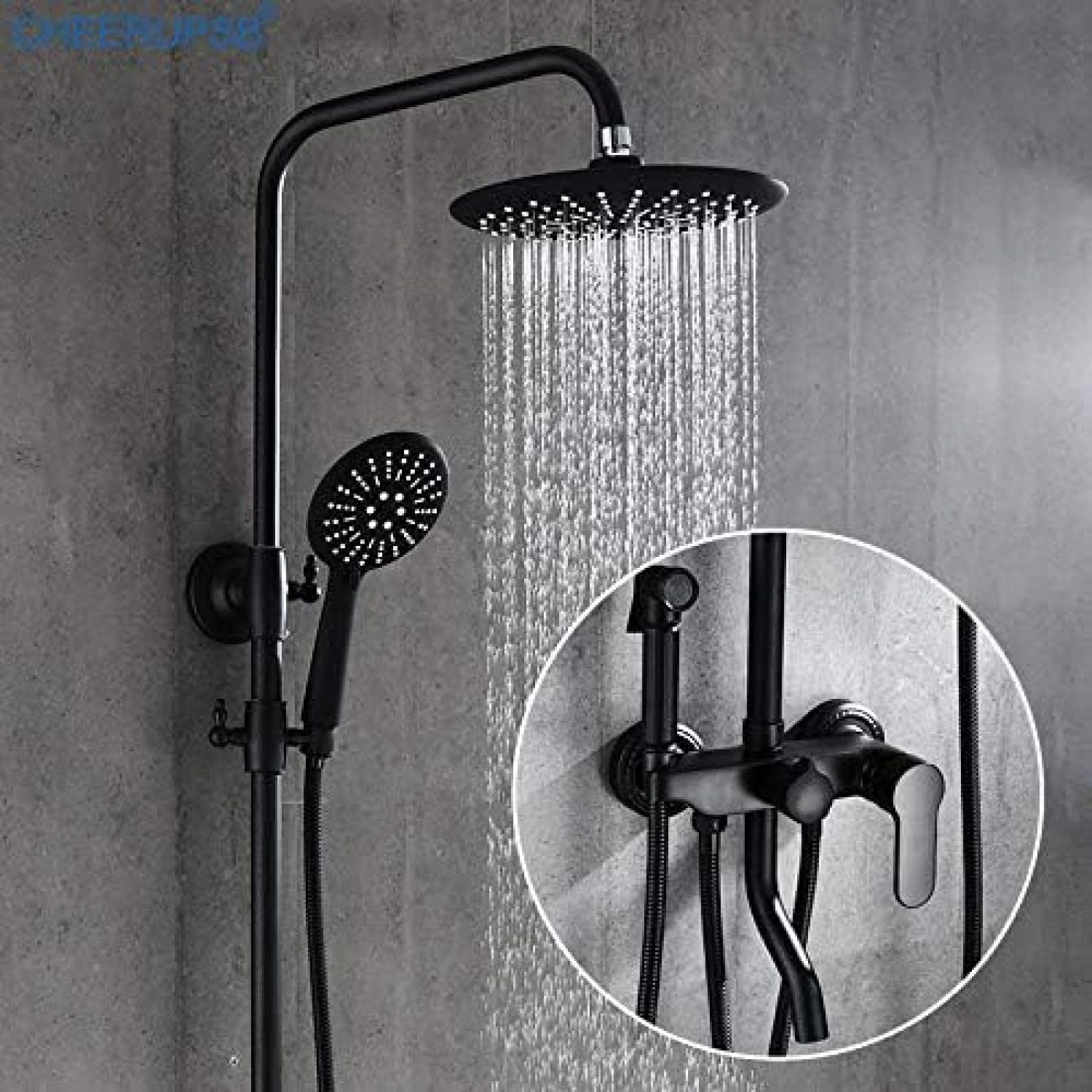 Set Doccia a Pioggia per Bagno, Sistema Doccia Nero a Parete, Miscelatore Caldo/Freddo, Rubinetto per Vasca, Set in Acciaio Inox con doccetta per Bidet, rubinetti per la casa