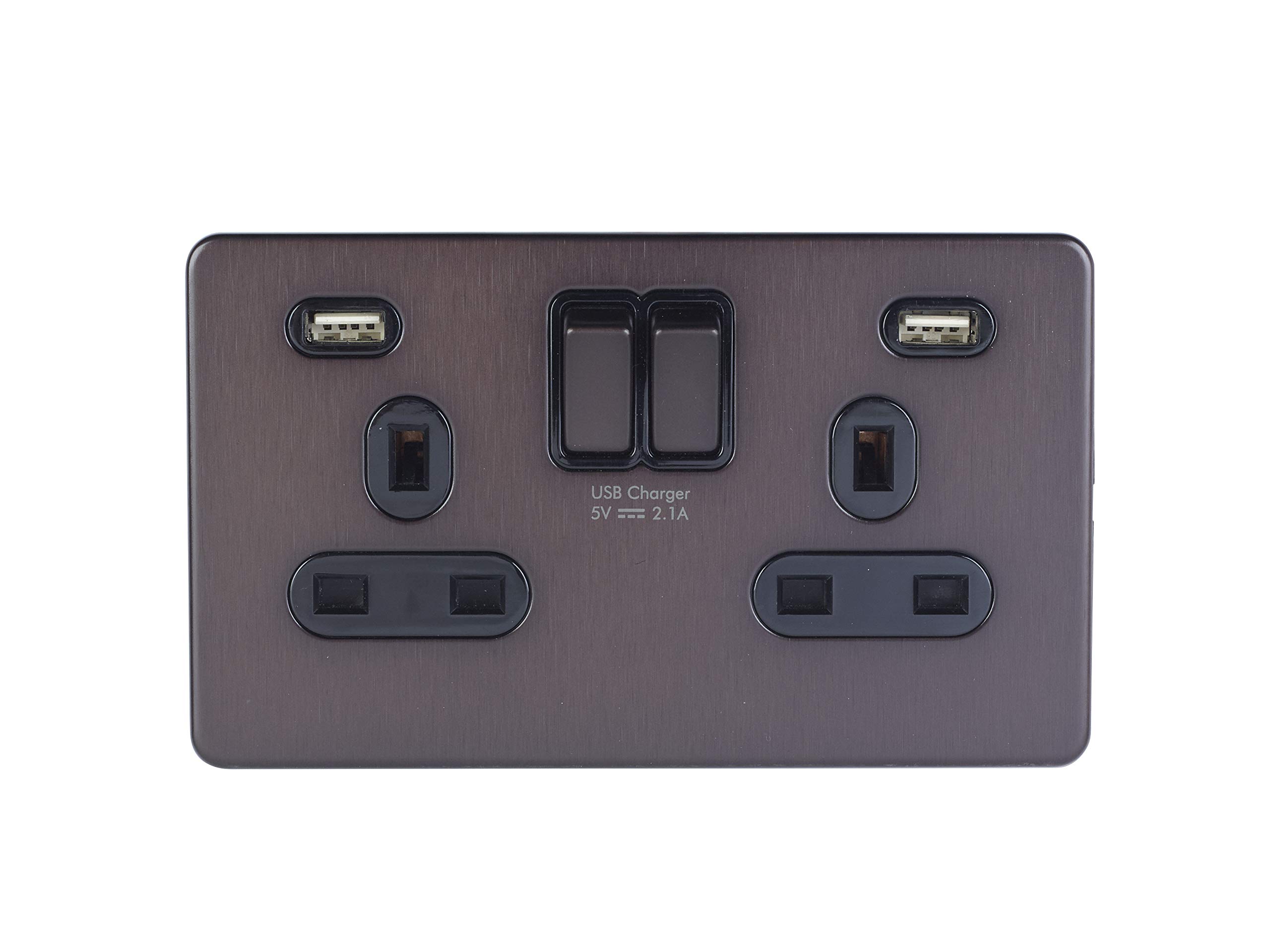 Schneider Electric, Ultimate Screwless Flat Plate (USFP) Bespoke Ultra Slim Profile with a 1.5 mm Plate Thickness, Wiring Devices Dark Bronze, GGBGU34202USBBDBP