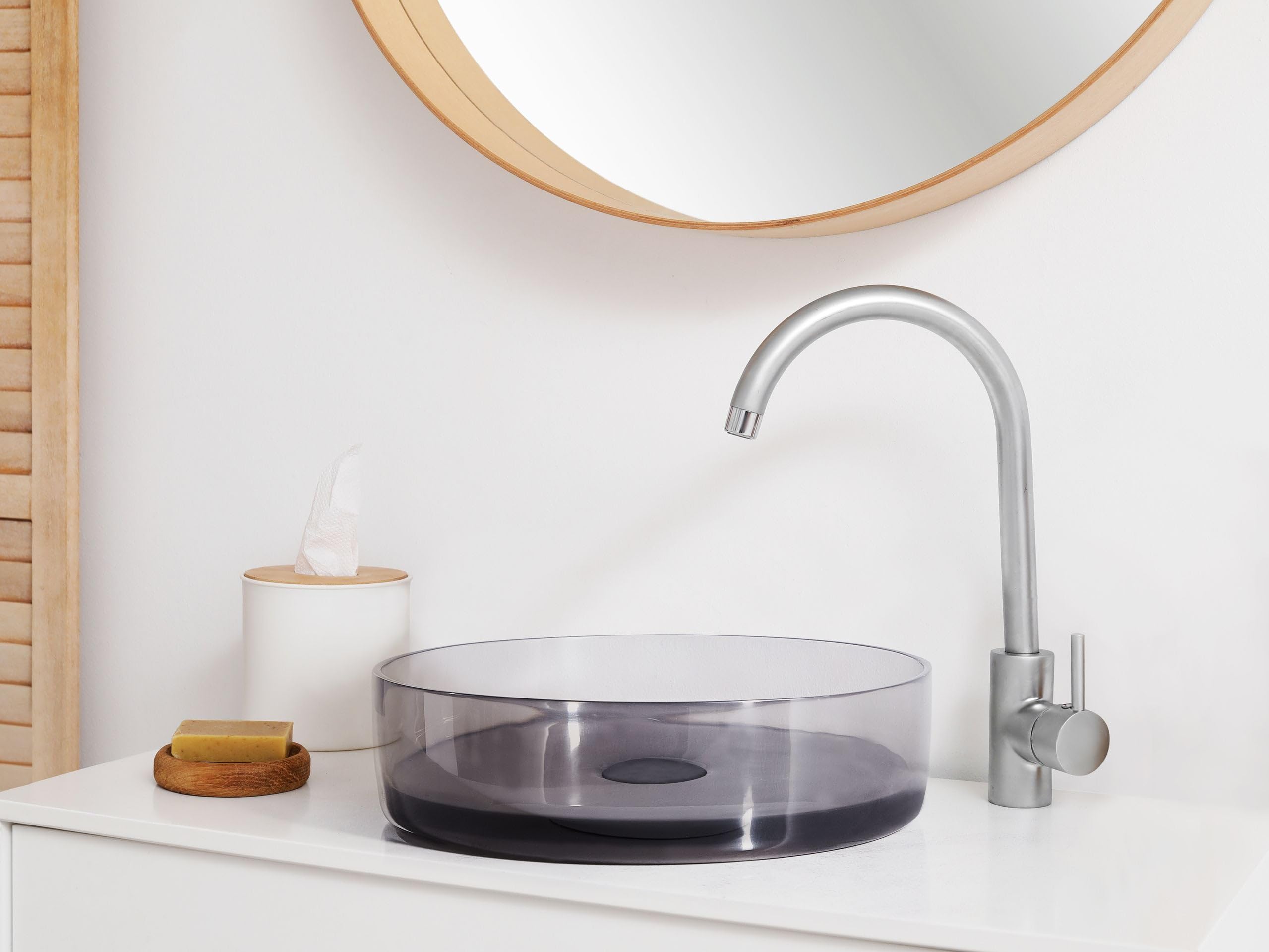 Aufsatzwaschbecken Mineralwerkstoff schwarz rund ⌀ 36 cm mit Stöpsel Tolosa