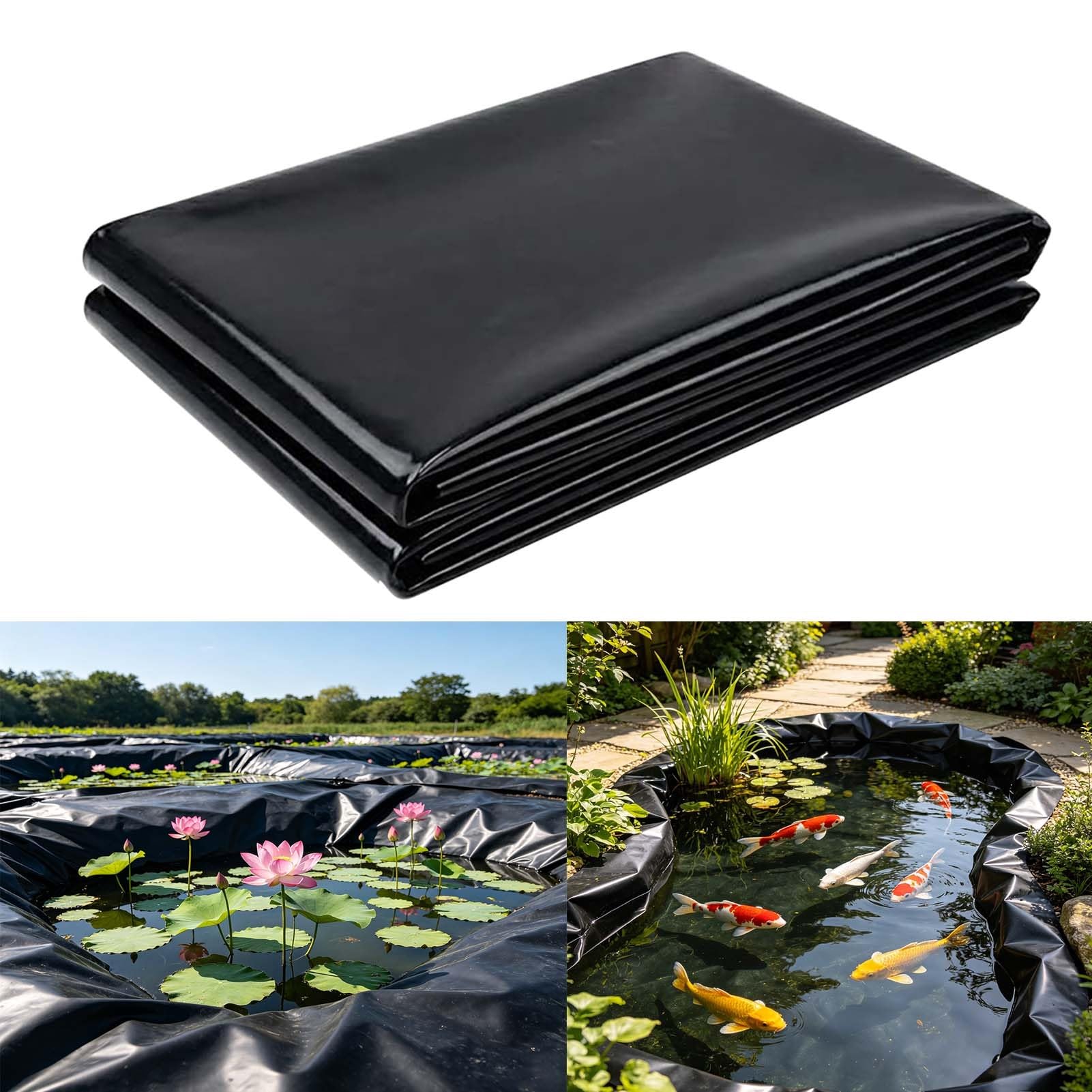 Whnoorher Outdoor Fish Pond Liners Flexible HDPE Membrane Reinforced Pond Liner Underlay Foldable Impermeable Film for Lotus Ponds and Waterscape Roof Tarpaulin(7x10m(23x32.8ft))