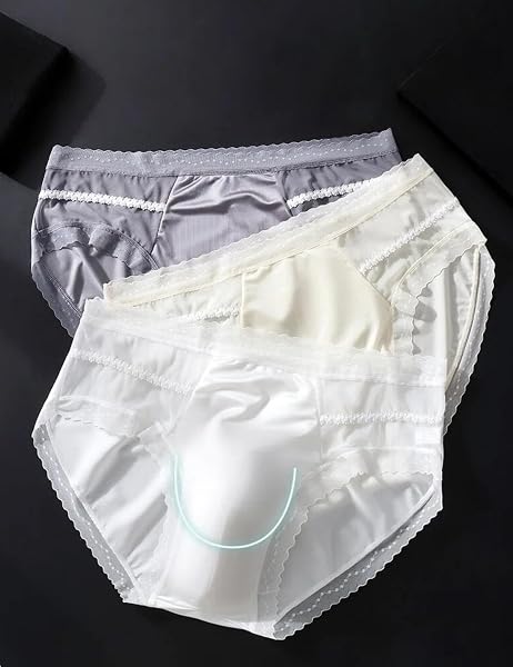 [conghuan] 男性が履ける女性用ショーツ シームレス シルクのような おとこの娘用下着 メンズ ブリーフ ひんやり 女装 パンツ パンティー 美尻 偽娘 ゲイ ナイトクラブ デート 日常用 - 3