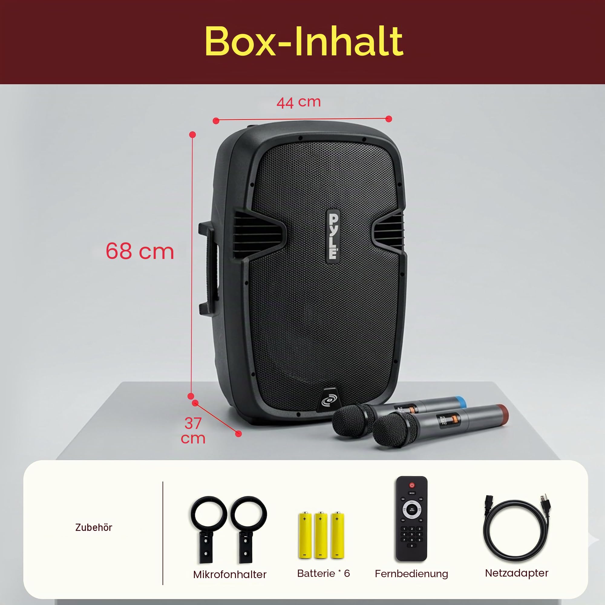 Pyle Partybox, Bluetooth Lautsprecher Groß- Trag & Rollbar, Musikbox mit 2 Mikrofone & Fernbedienung, 1600 Watt mit Eingebaute, Wiederaufladbare Batterie, Boom Box für Innenn & Aussen