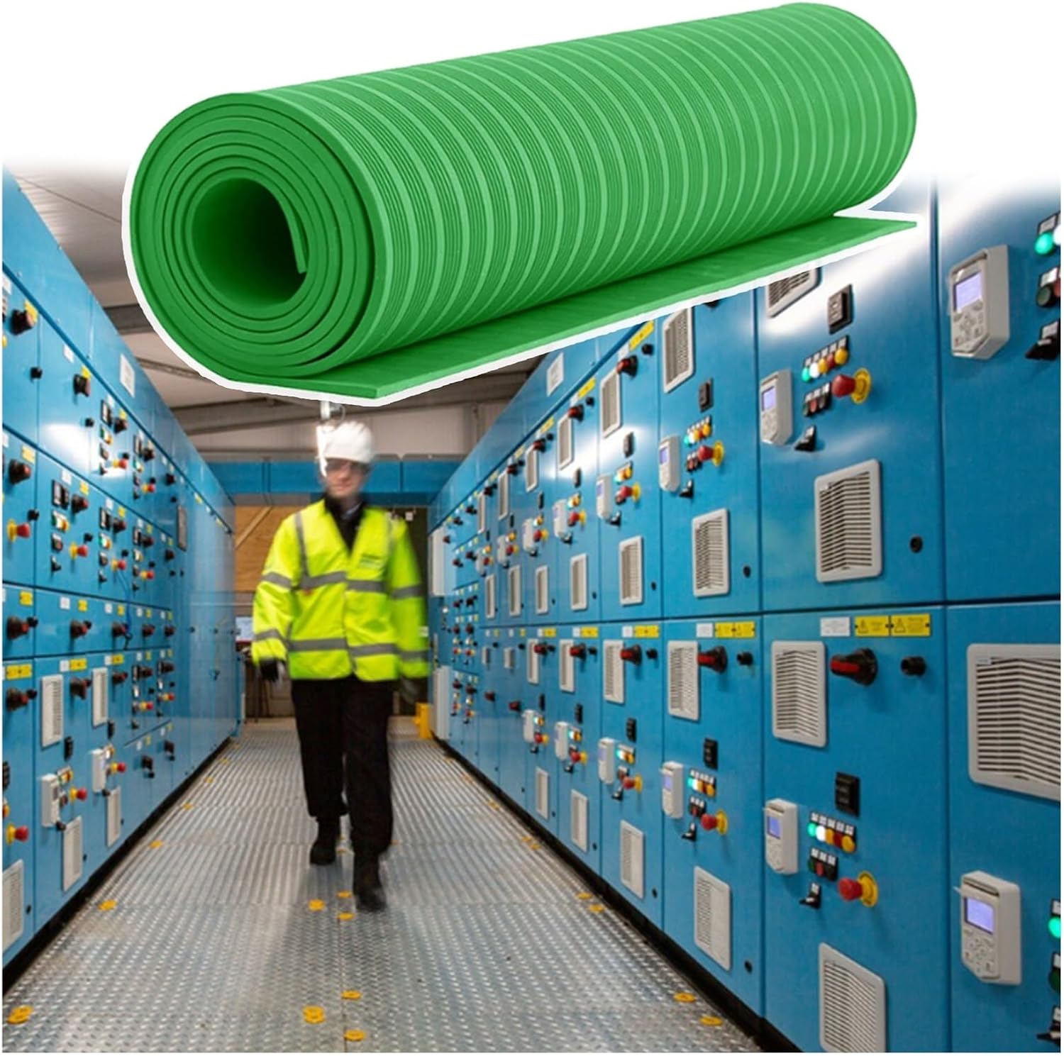4 6 8 10 12 14 16 18 20 Ft Long Customizable Green Electrical Insulating Mat, Anti-Electrocution Safety Matting, Rubber Floor Rolls Heavy Duty(6'x3 1/5'x1/10)