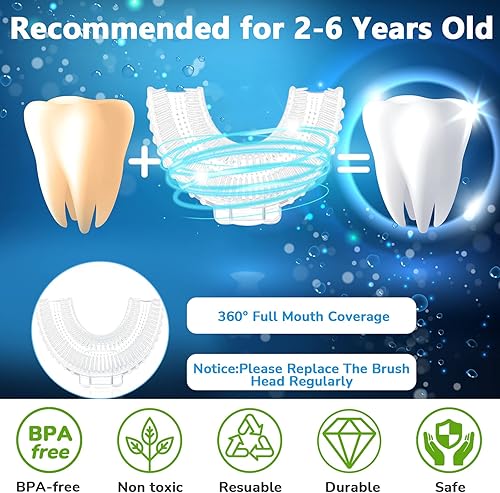 Miniatura 4 de Patelai 10 cabezales de cepillo de dientes de repuesto en forma de U para niños, cabezal de cepillo de silicona con caja de almacenamiento, limpieza