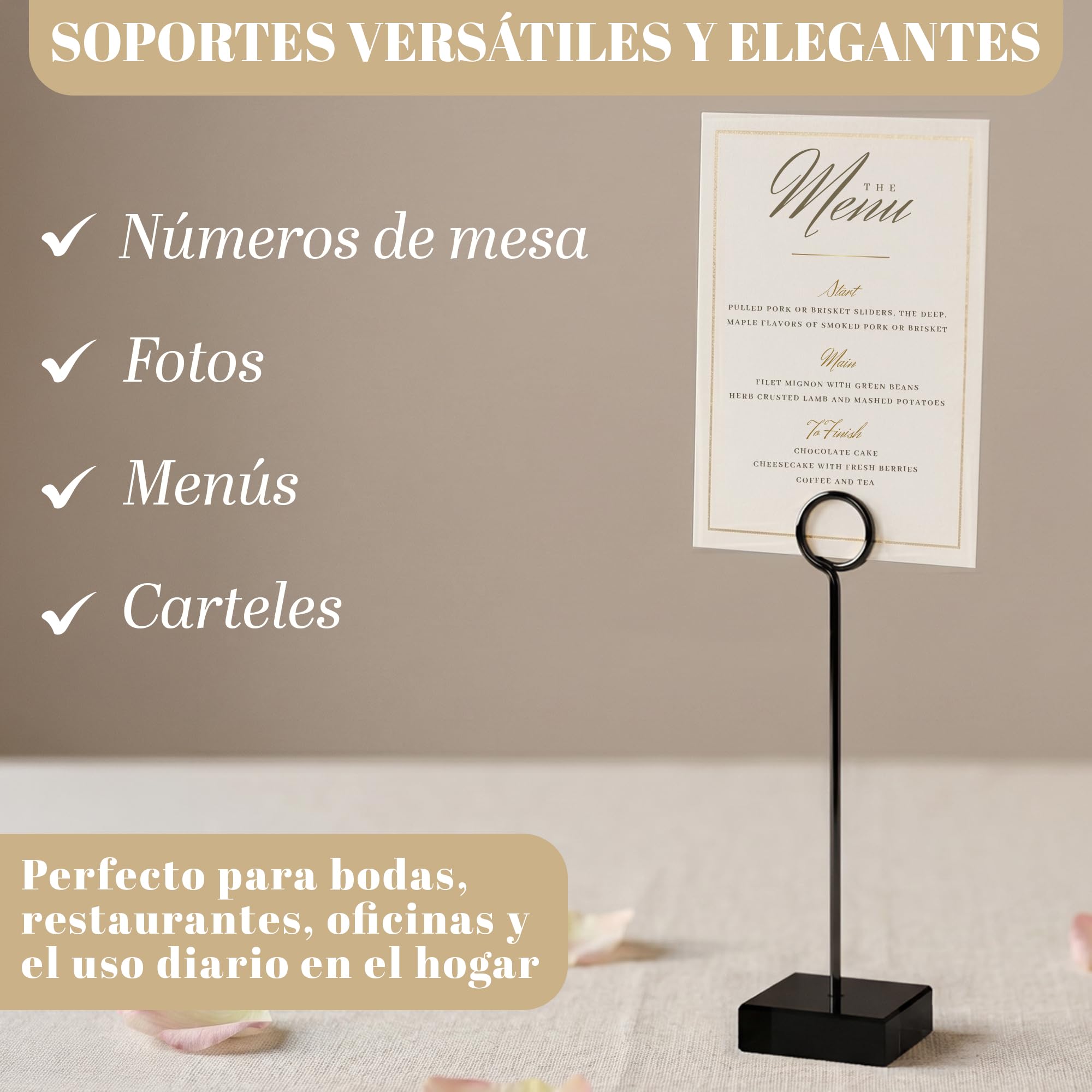 Juego de 12 soportes para números de mesa, soportes altos negros para mesas de boda, soportes de acrílico de lujo con base cuadrada de 2 pulgadas, soportes para letreros de mesa de 7.75 pulgadas para