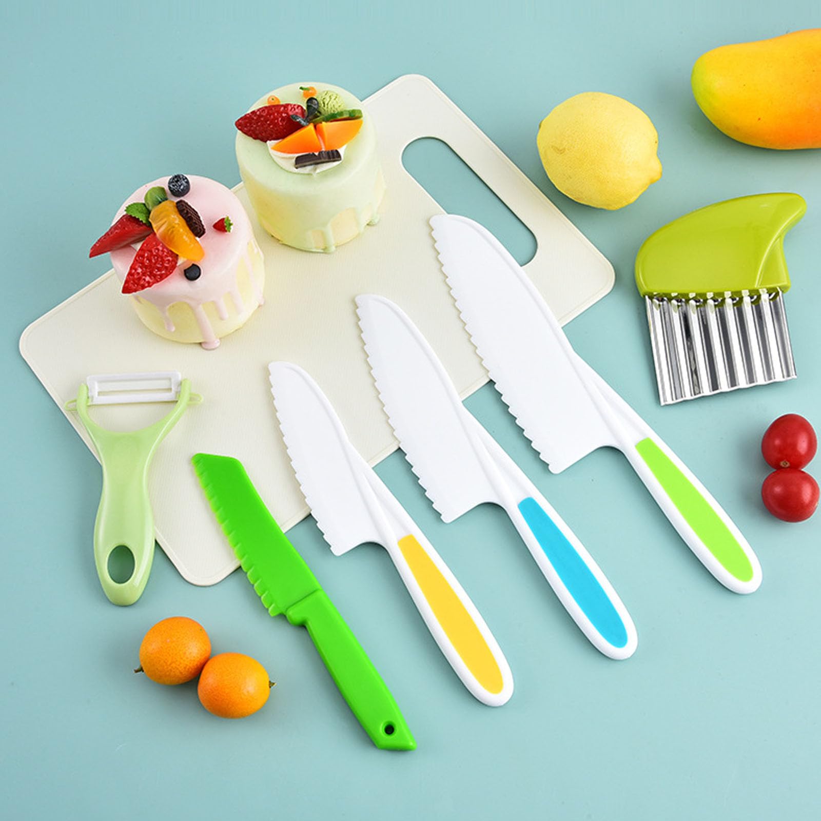 Set 3 Coltelli Sicuri Per Bambini In Nylon, Colori Verde/blu/viola, Misure 27,5/24,5/22 Cm, Per Frutta E Verdura, Senza BPA, Lavabili In Lavastoviglie