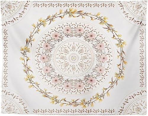 Vista 7 de Tapiz bohemio blanco para colgar en la pared, tapiz hippie de mandala marrón claro, medallón floral con diseño de corona estético, manta decorativa
