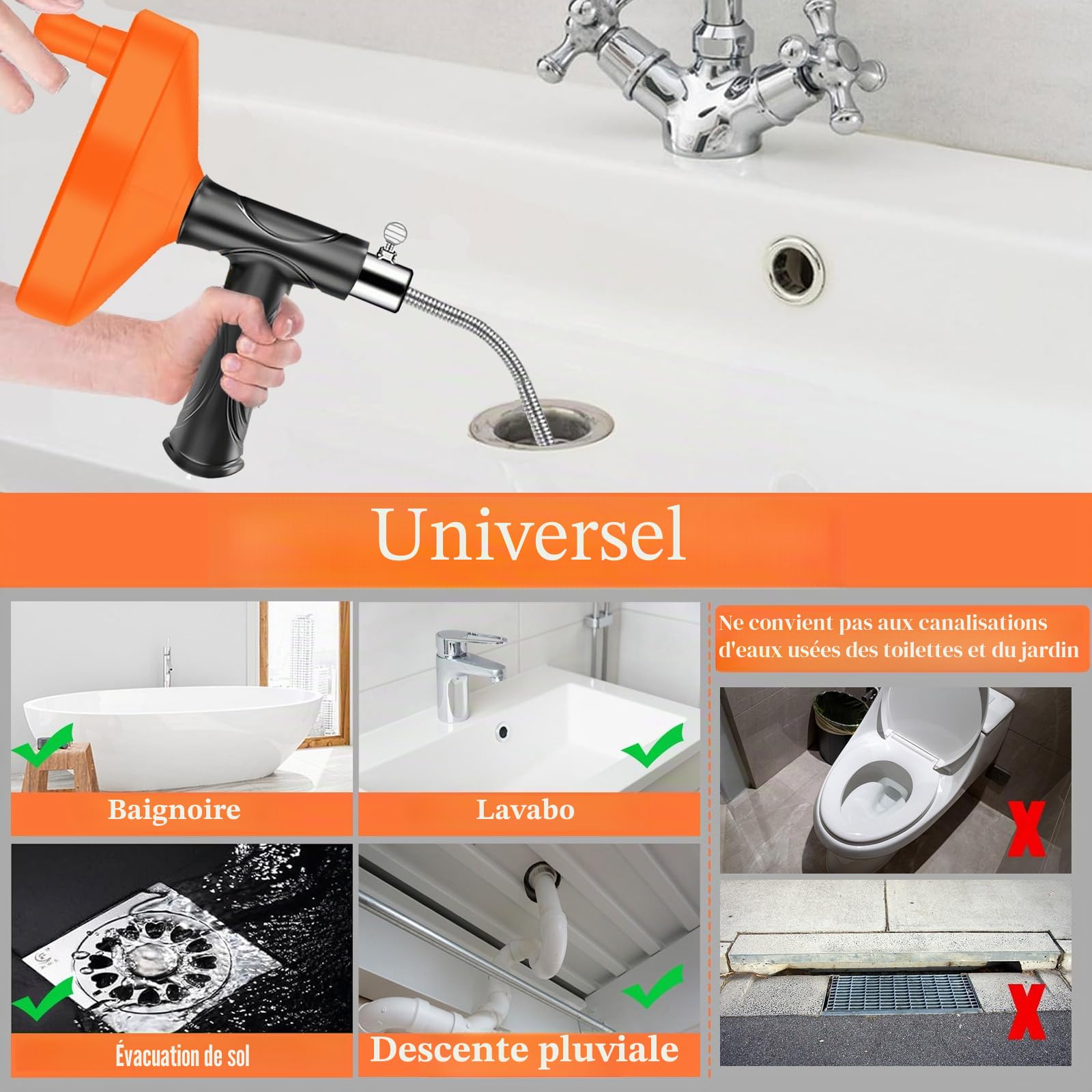 Furet Déboucheur Canalisation [10M]—Convient pour les tuyaux, les cuisines, les salles de bains, les cabines de douche, les toilettes et le débouchage des tuyaux bouchés.Lot de 5-Spirale de nettoyage