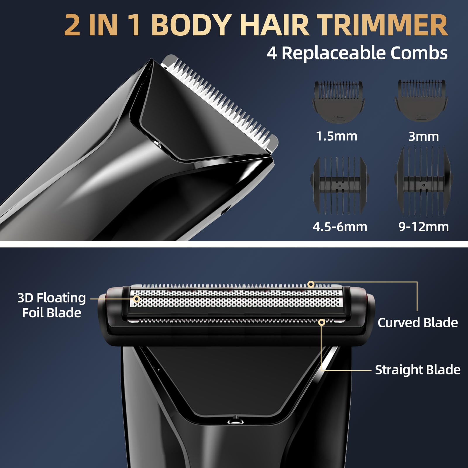 KIKIDO 2-in-1 Body Hair Trimmer for Men, Waterproof Wet/Dry Groomer