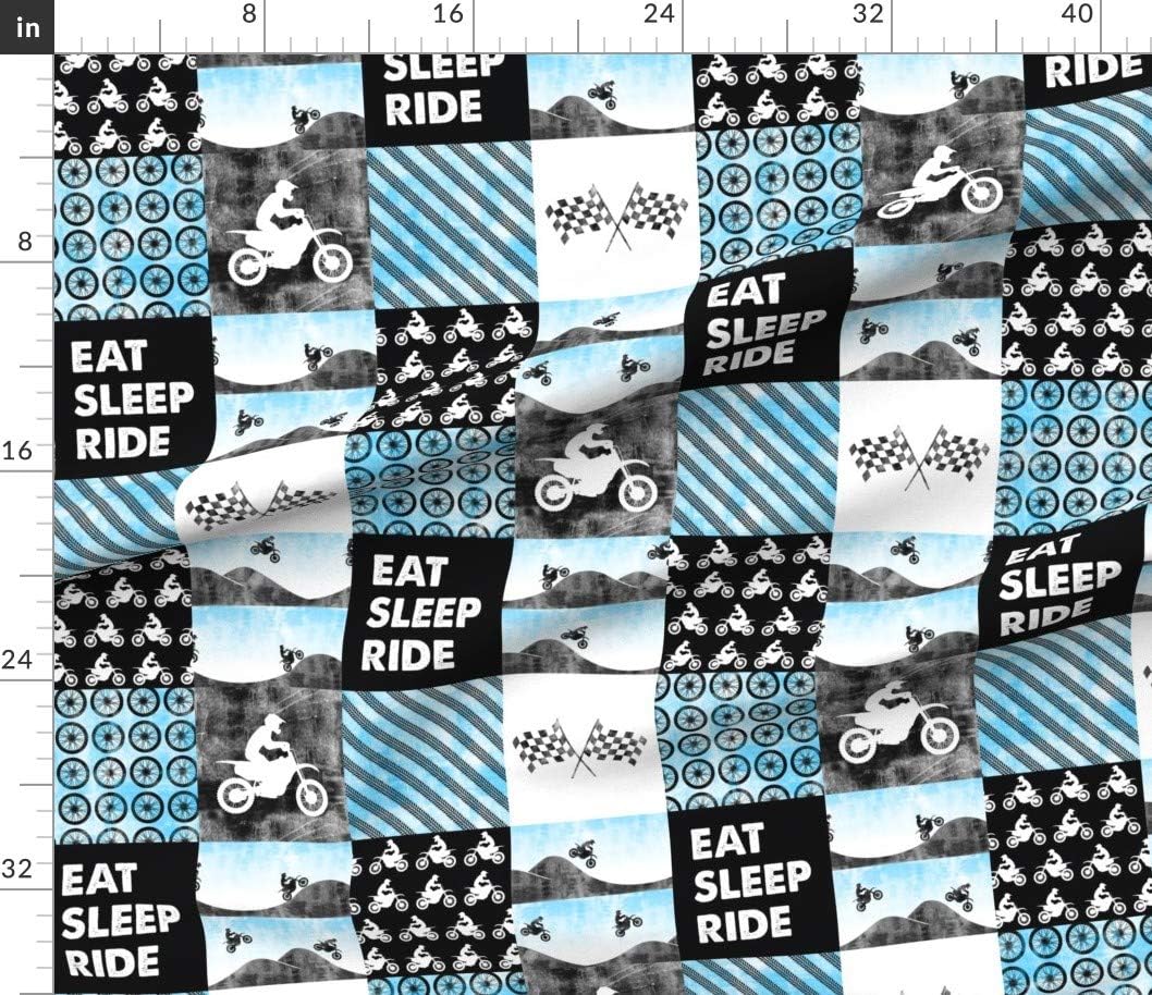 Spoonflower Fabric - Eat Sleep Ride Dirt Bike Black Blue Baby Boy Wheels Motocross Printed on Petal Signature Cotton Fabric by The Yard - Sewing Quilting Apparel Crafts Decor