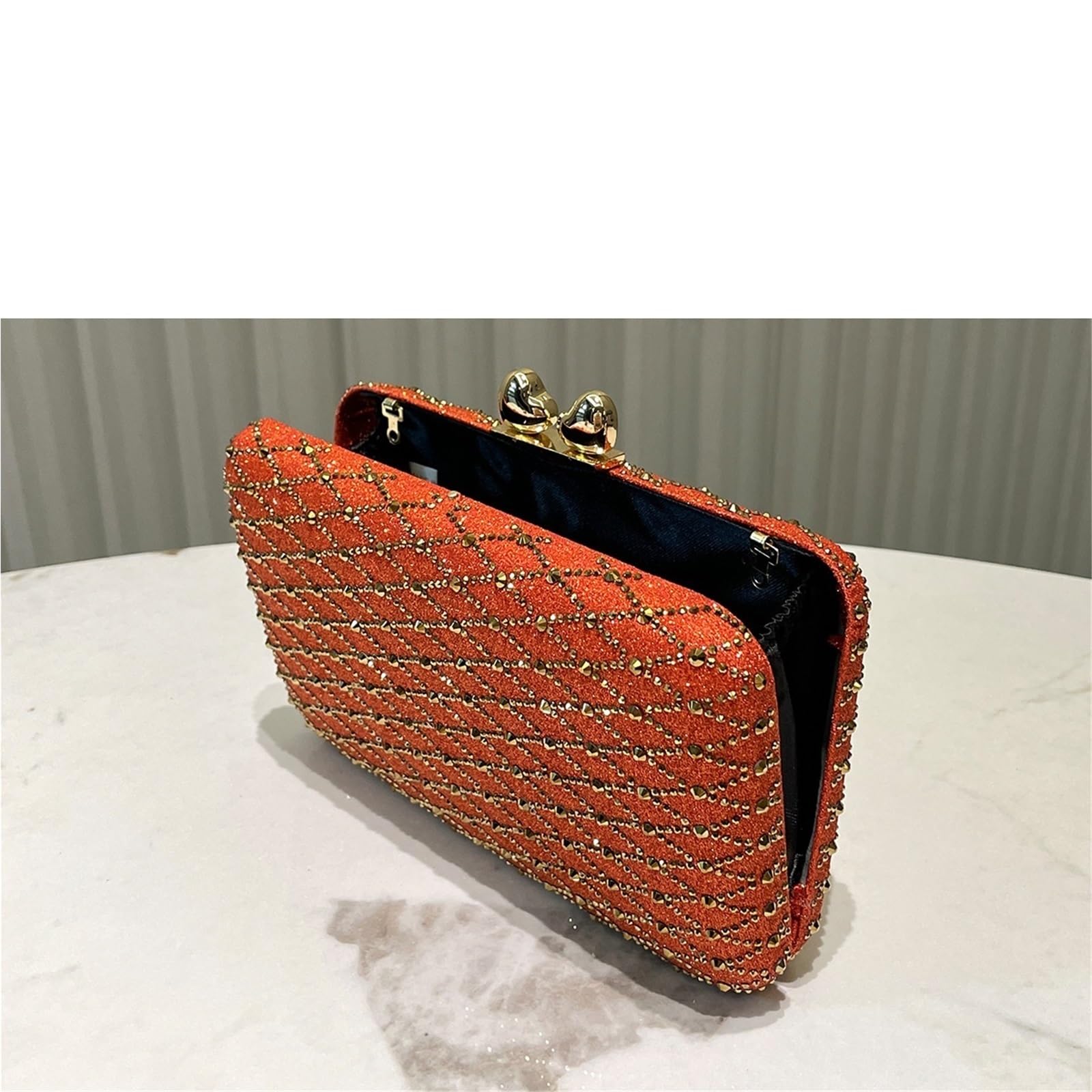 Pochette da Sera da Donna con Strass e Chiusura in Metallo. Pochette Rigida Scintillante con Strass e Chiusura sicura, Perfetta per Matrimoni e Feste.
